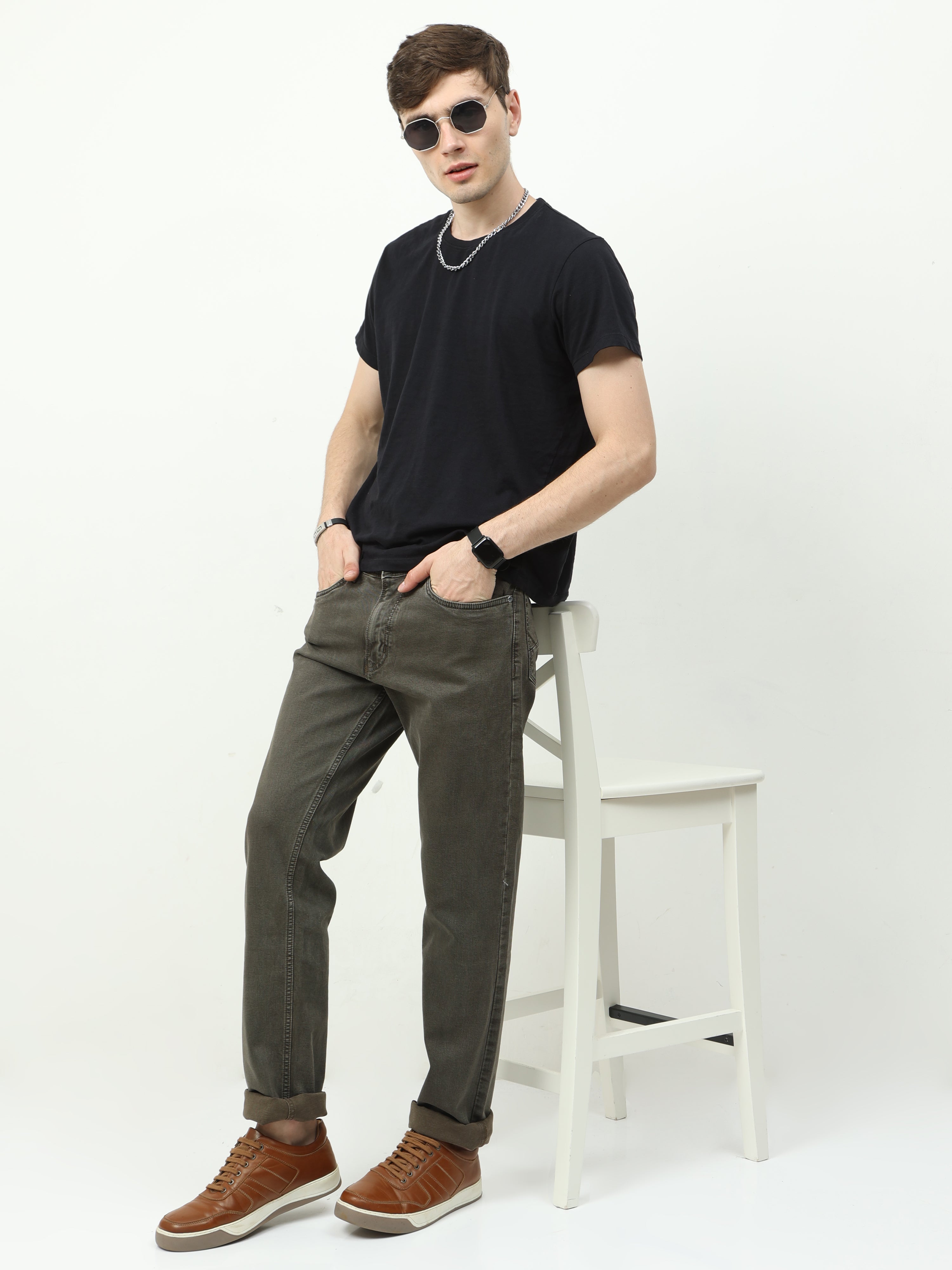 Men Slim Regular Fit Jeans Coffee