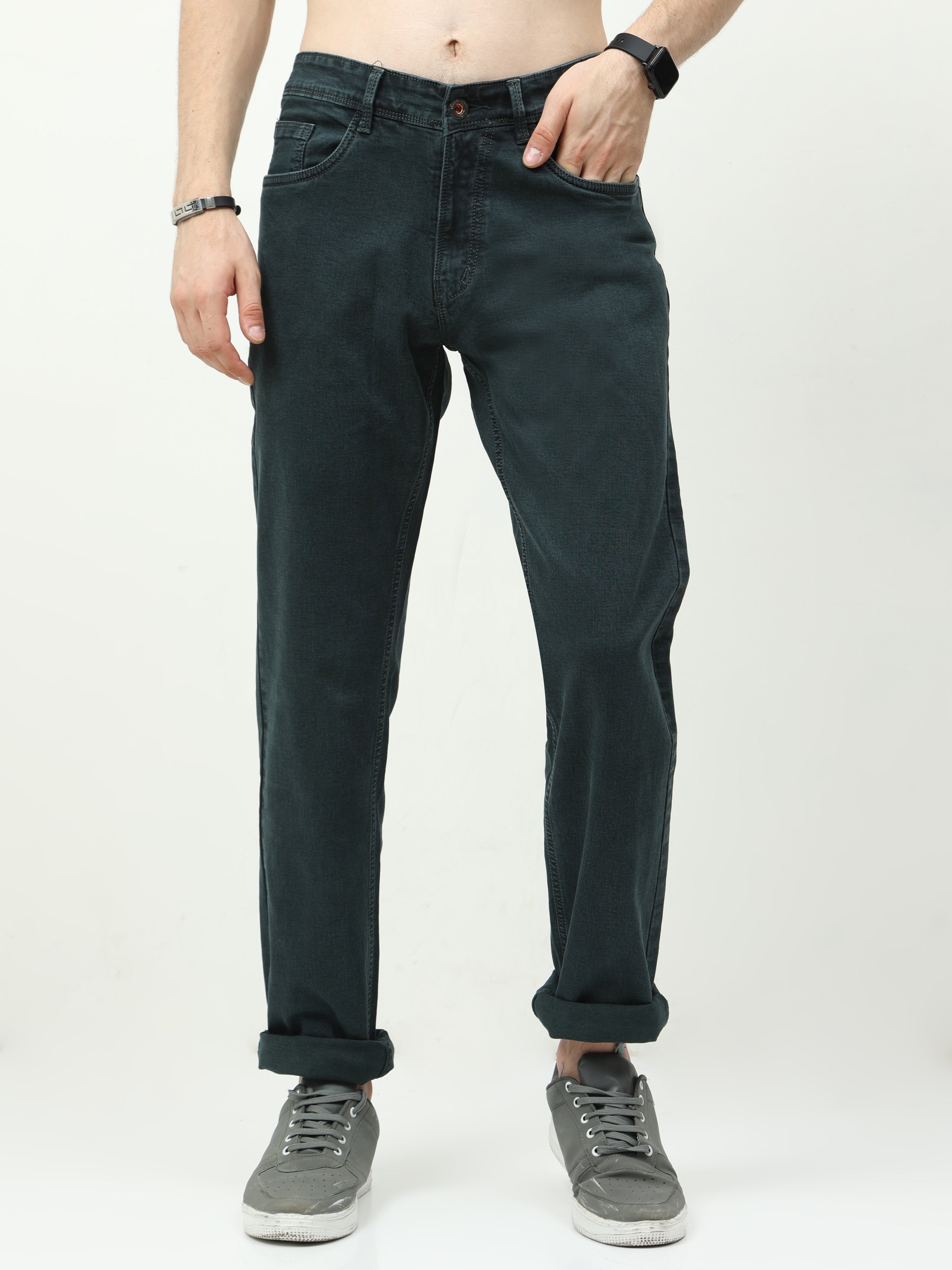 Men Slim Fit Jeans Metalic Green