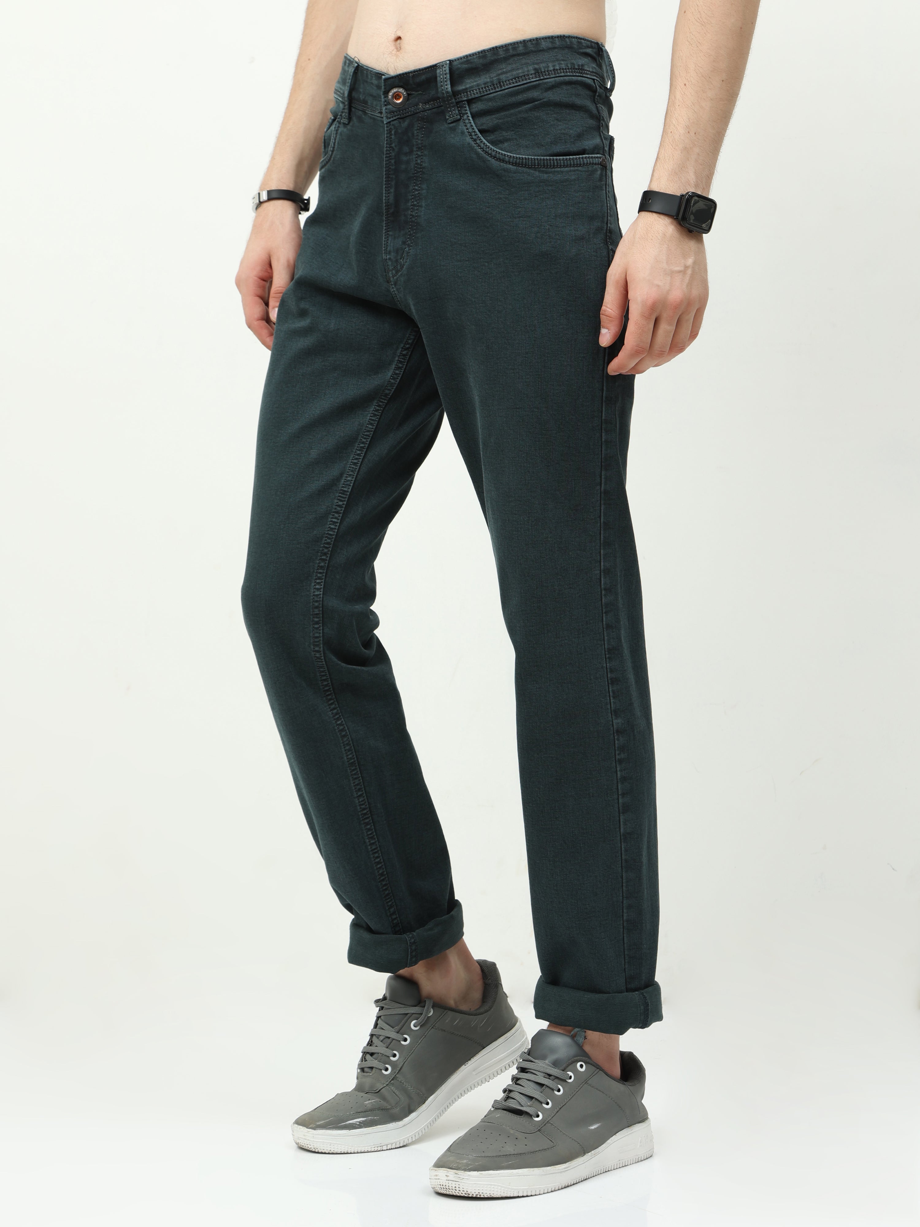 Men Slim Fit Jeans Metalic Green