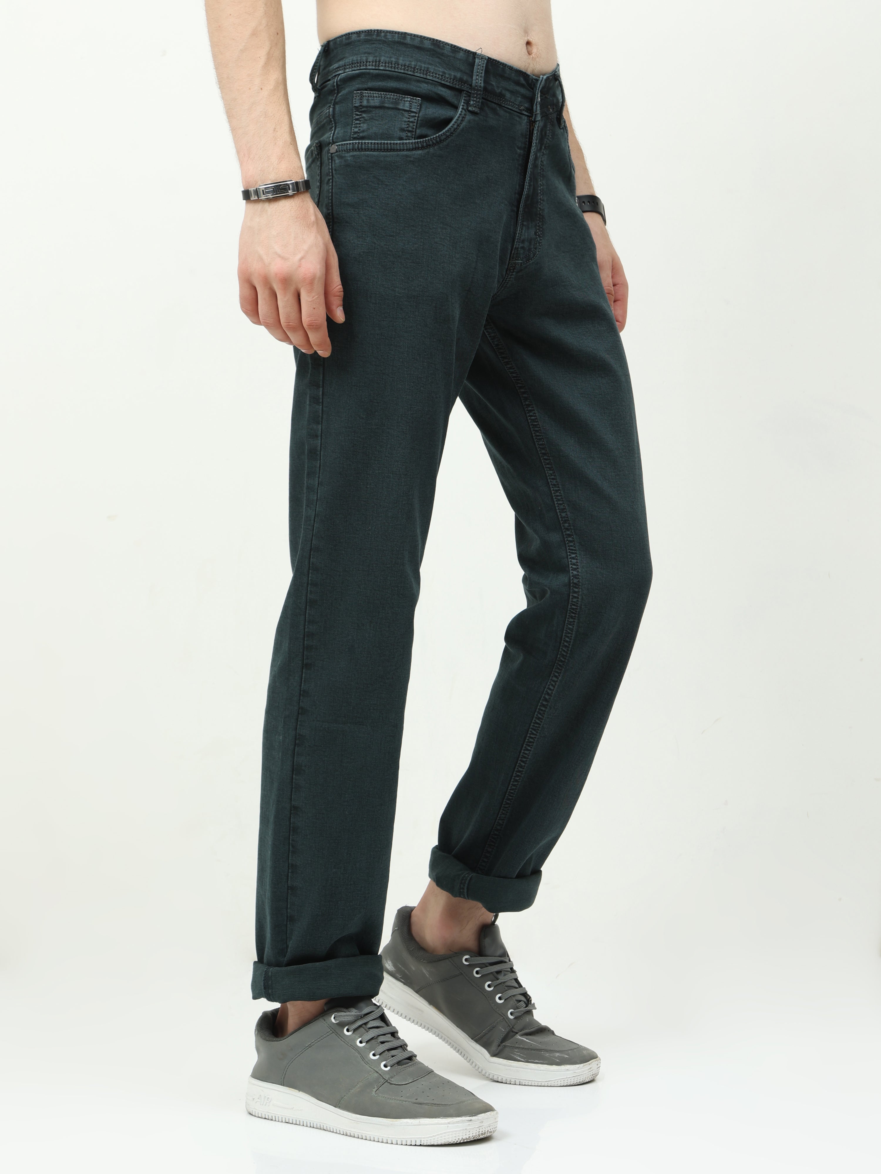 Men Slim Fit Jeans Metalic Green