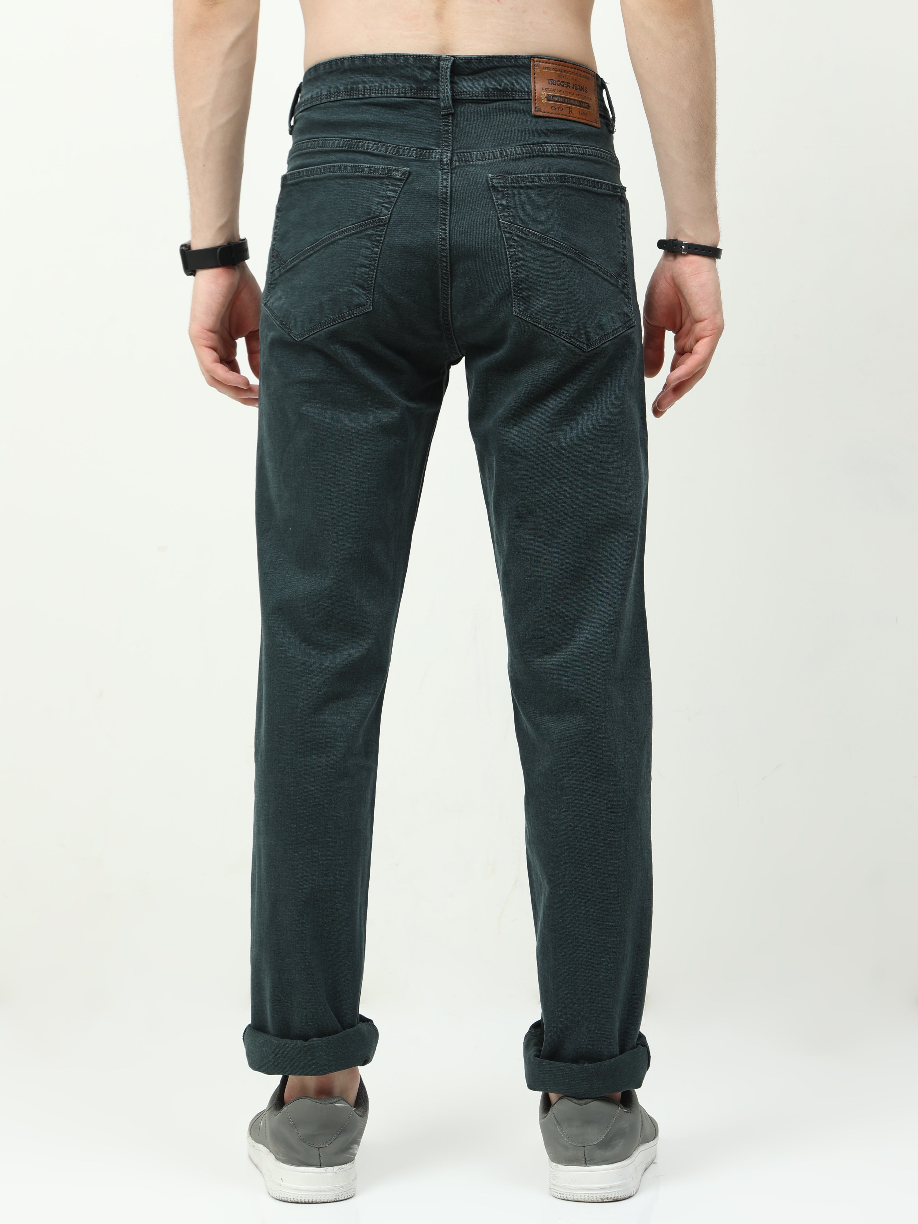 Men Slim Fit Jeans Metalic Green