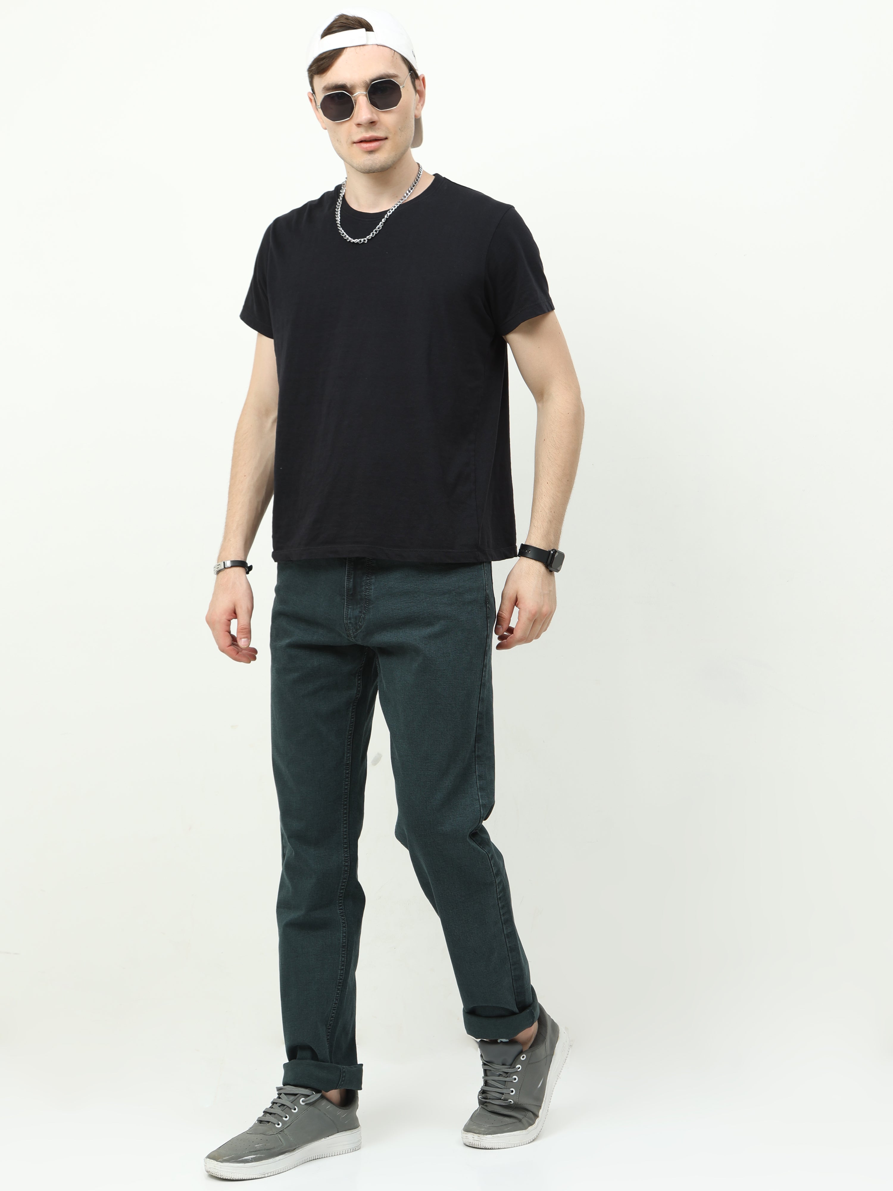 Men Slim Fit Jeans Metalic Green
