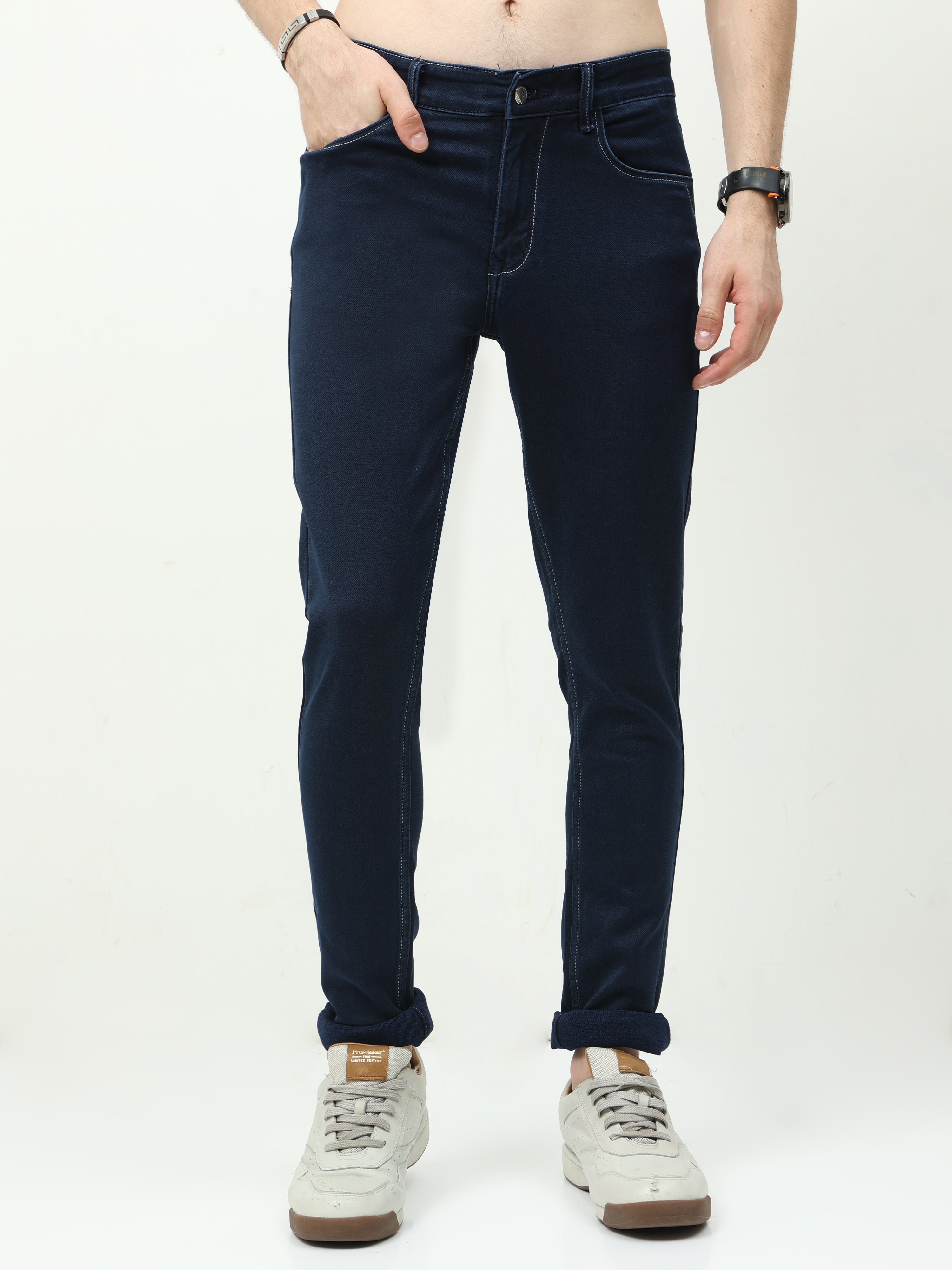 Men Slim Fit Enzyme Navy Blue Jeans