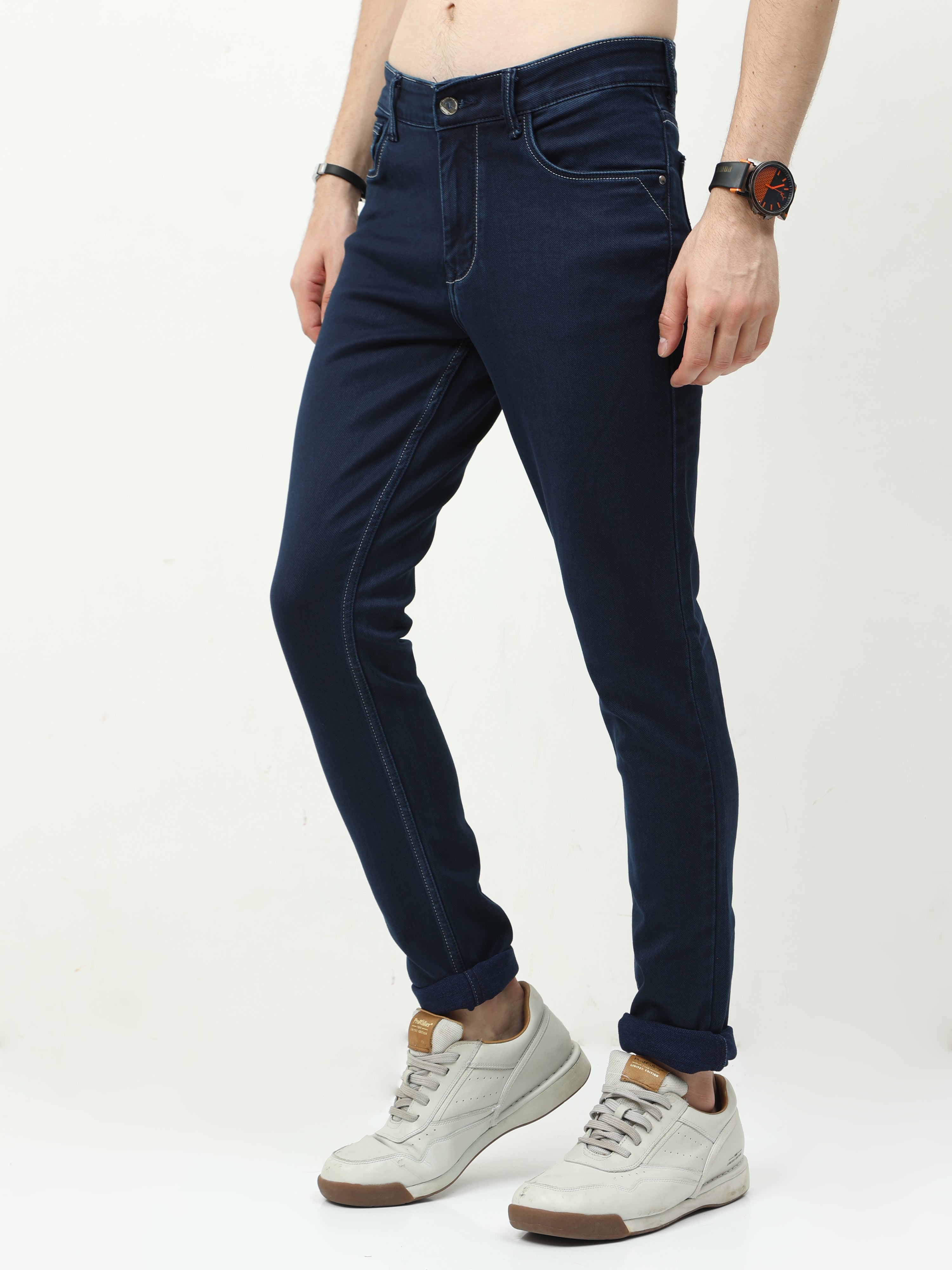 Men Slim Fit Enzyme Navy Blue Jeans