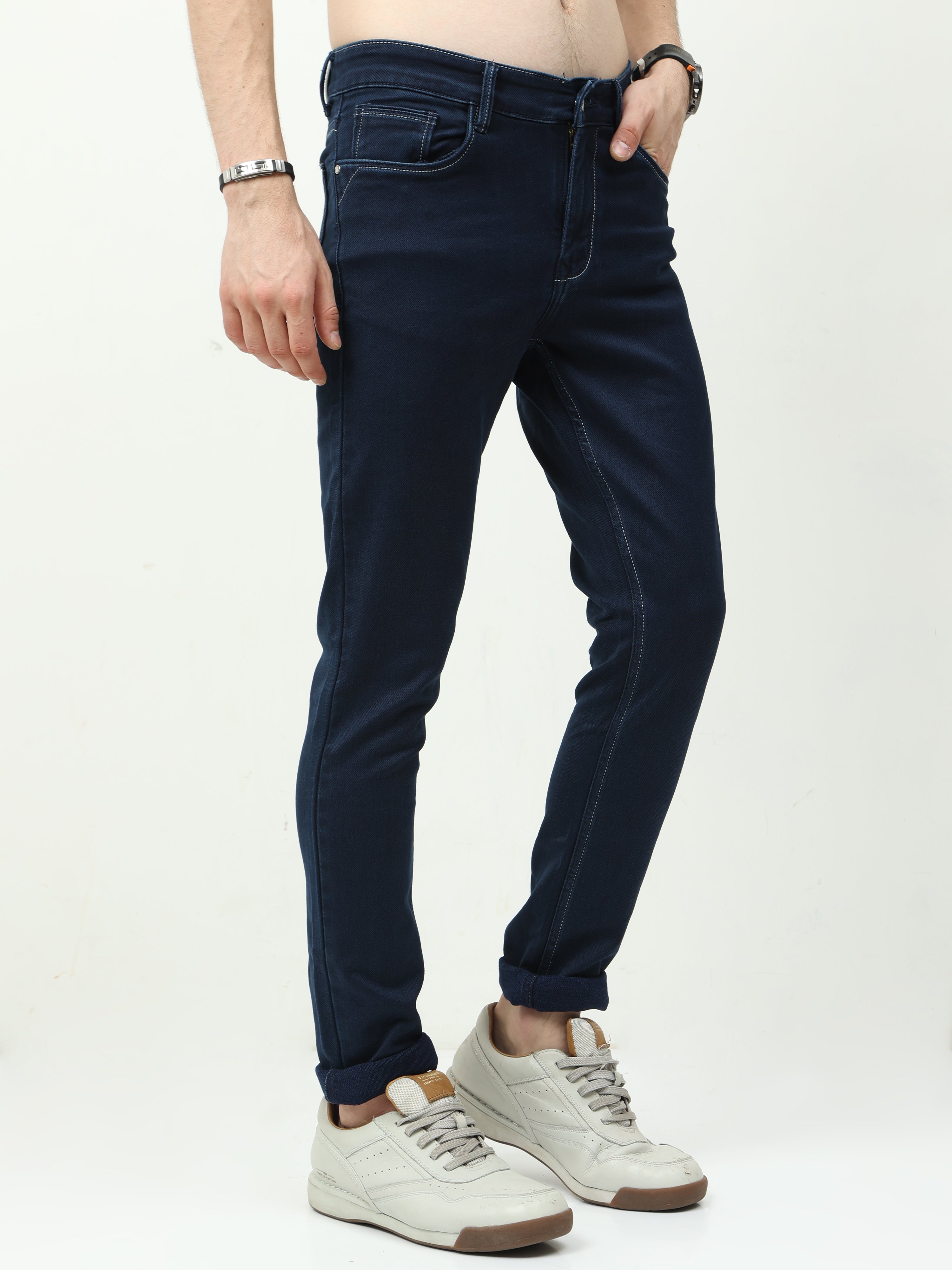 Men Slim Fit Enzyme Navy Blue Jeans