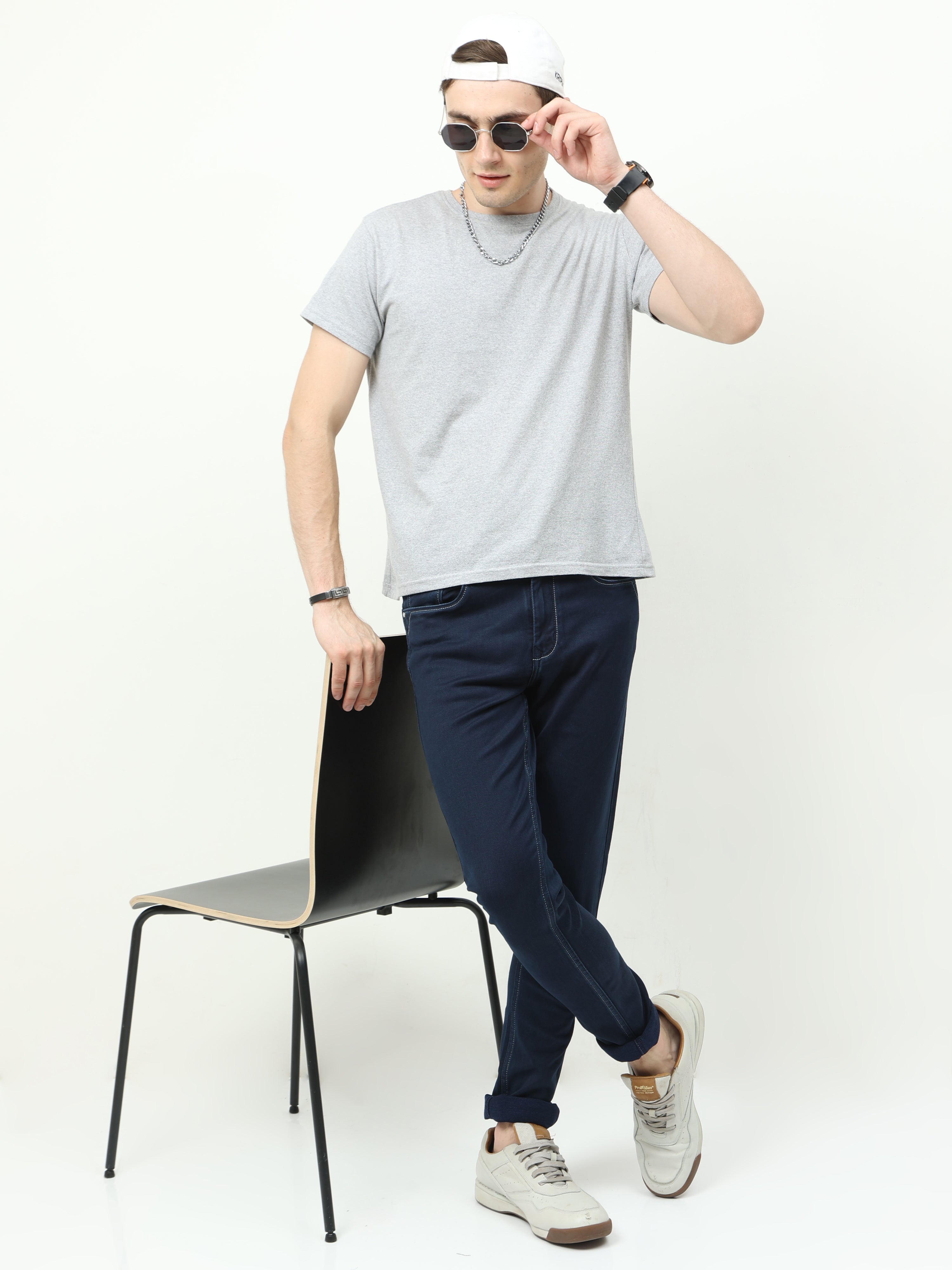 Men Slim Fit Enzyme Navy Blue Jeans
