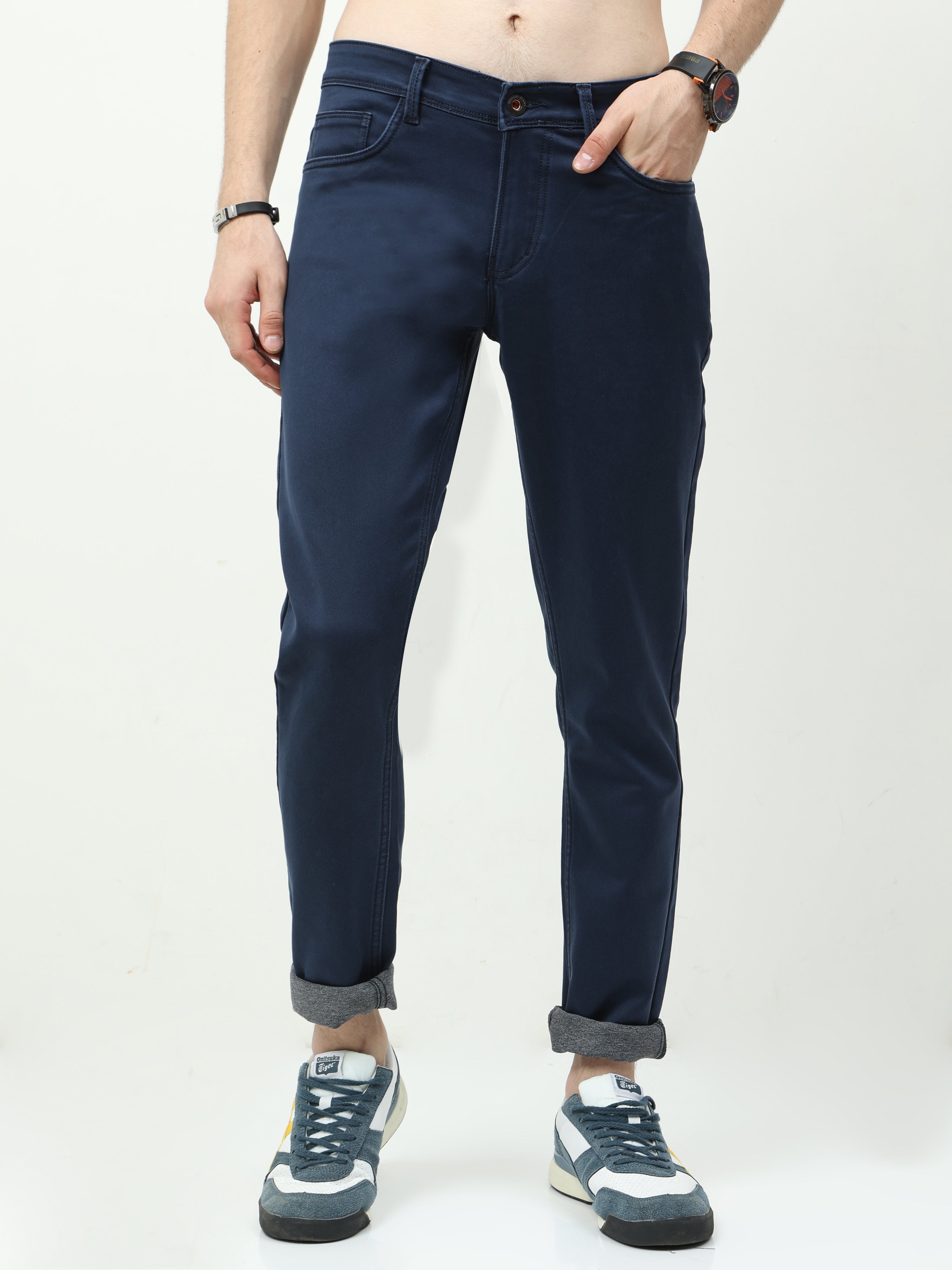 Men Slim Fit Jeans Navy