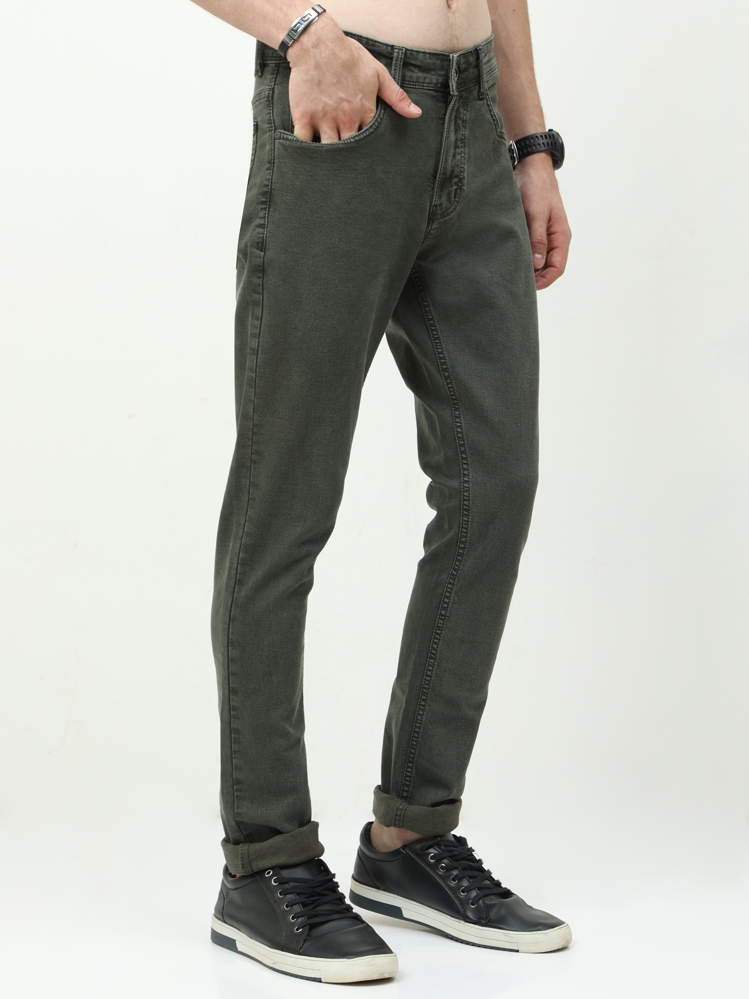 Men Slim Fit Seaweed Metalic Green jean