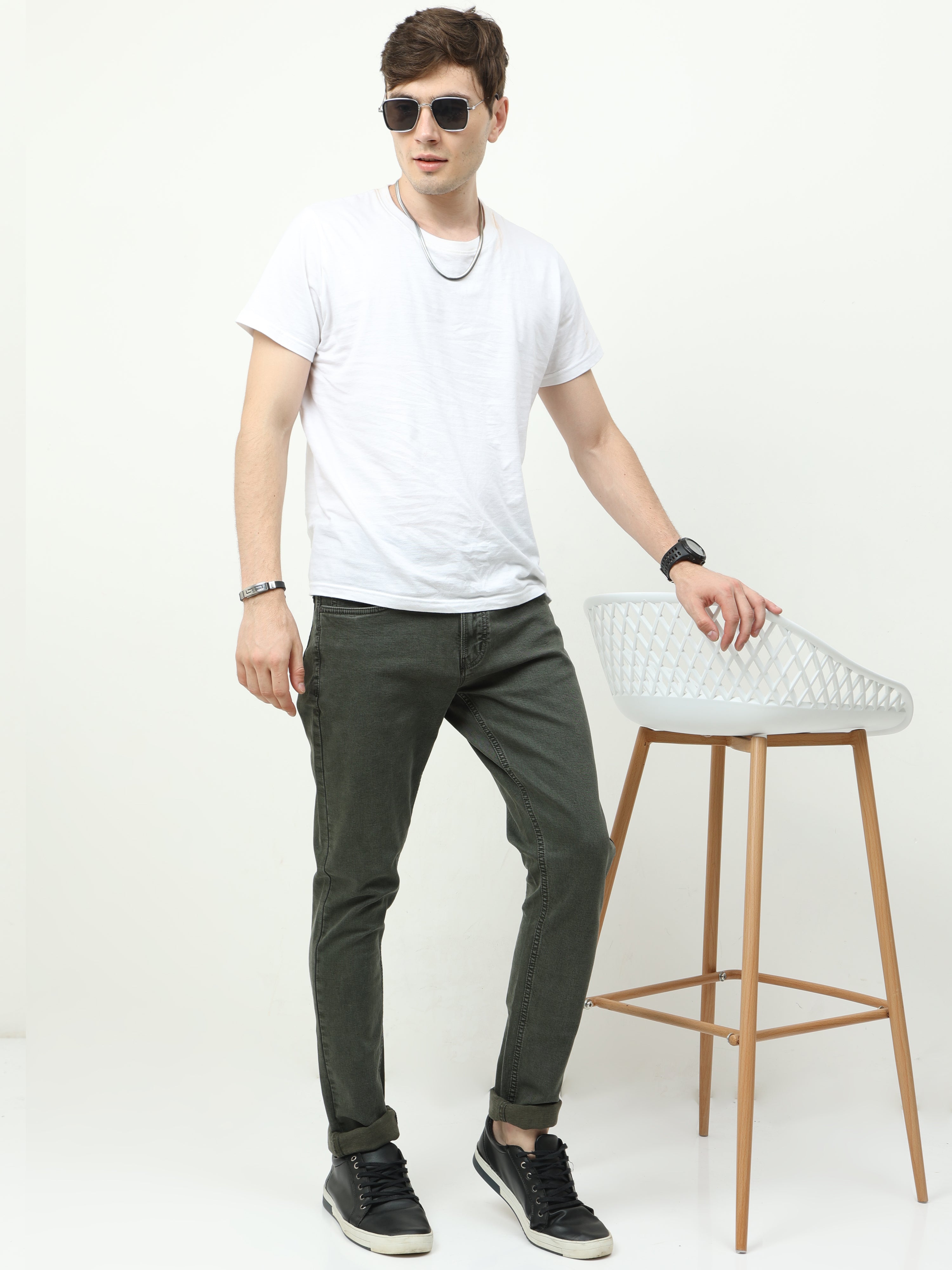 Men Slim Fit Seaweed Metalic Green jean