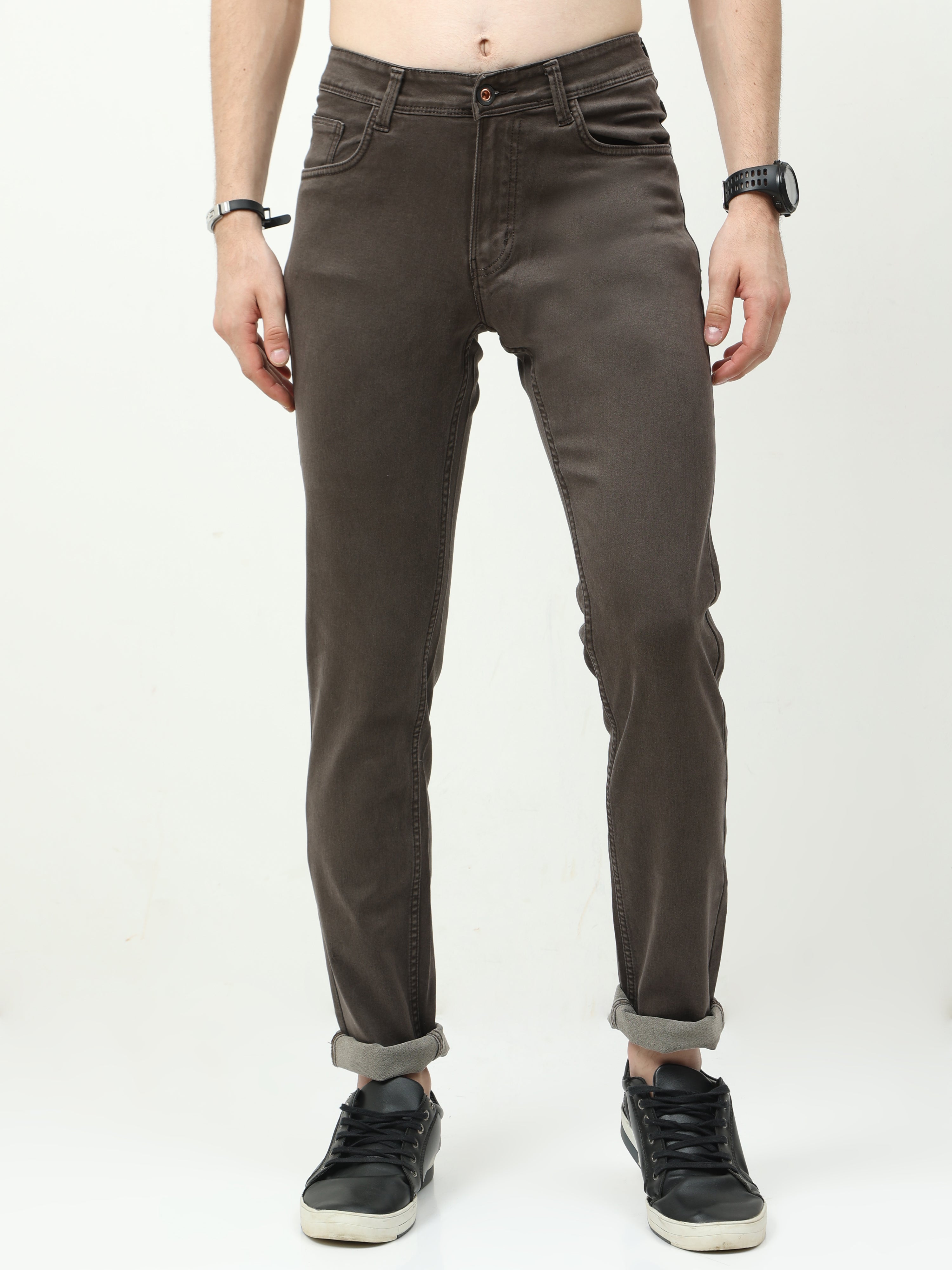 Men Slim Regular Fit Jeans Brown