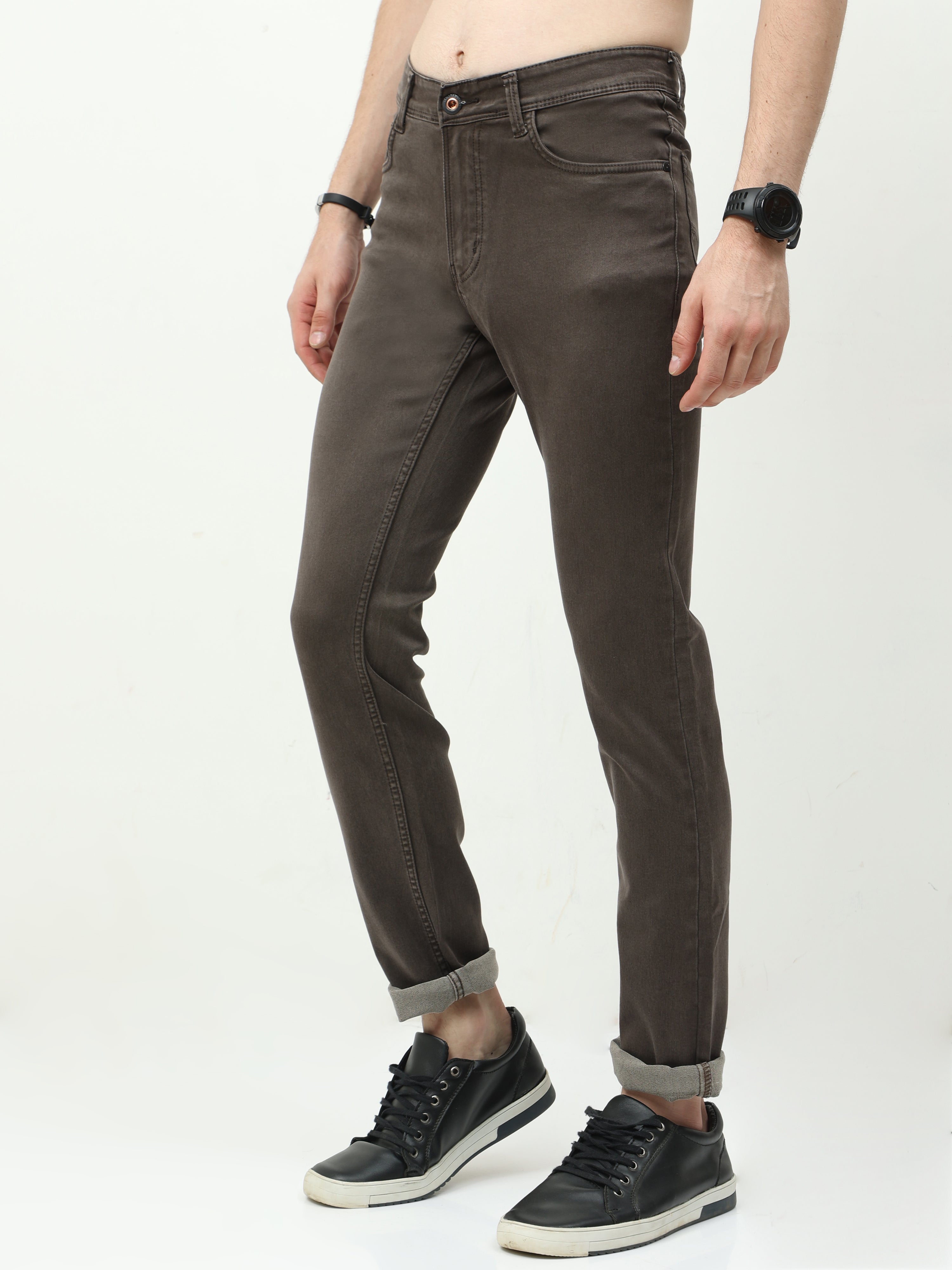 Men Slim Regular Fit Jeans Brown