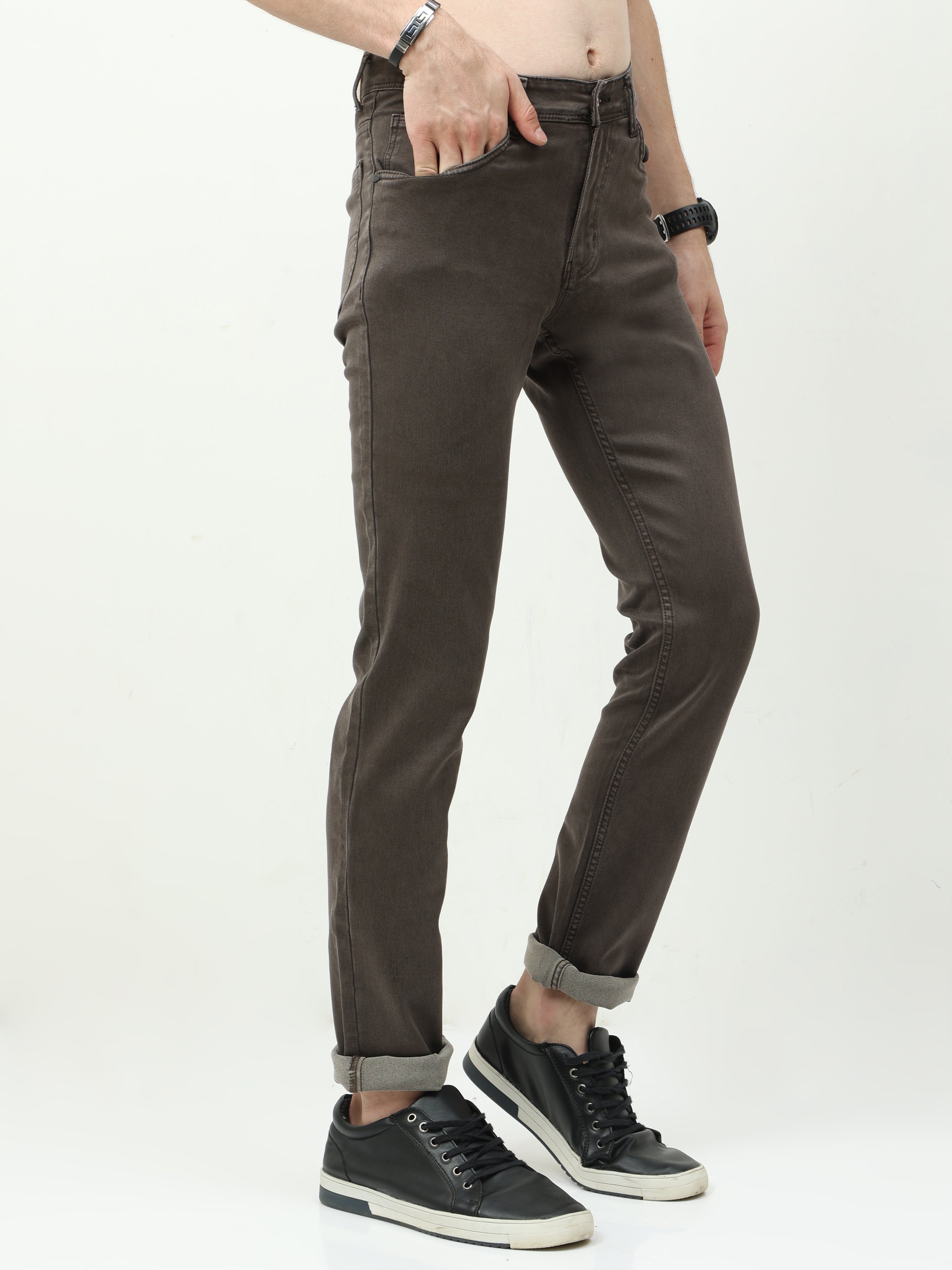 Men Slim Regular Fit Jeans Brown