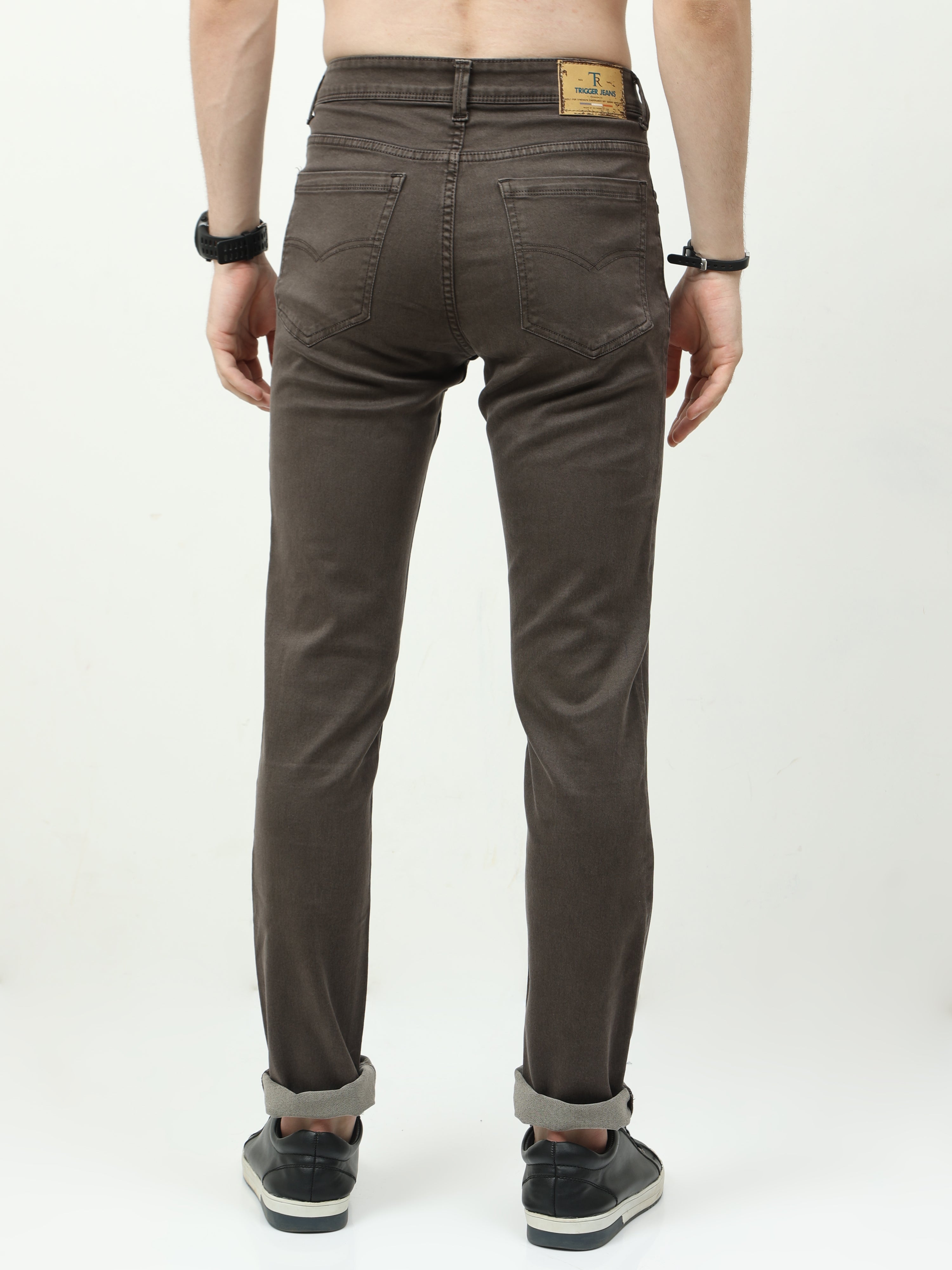 Men Slim Regular Fit Jeans Brown