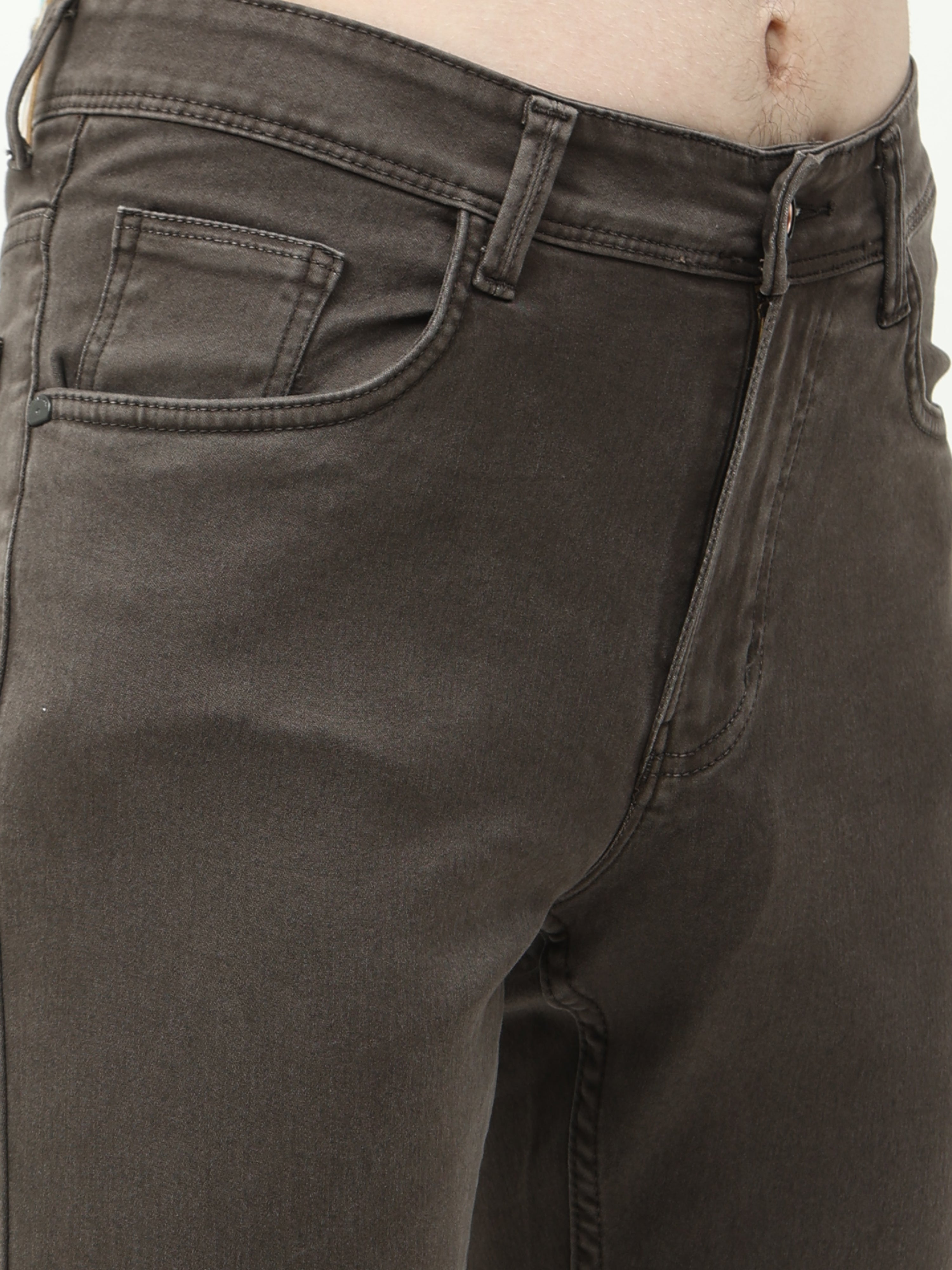 Men Slim Regular Fit Jeans Brown