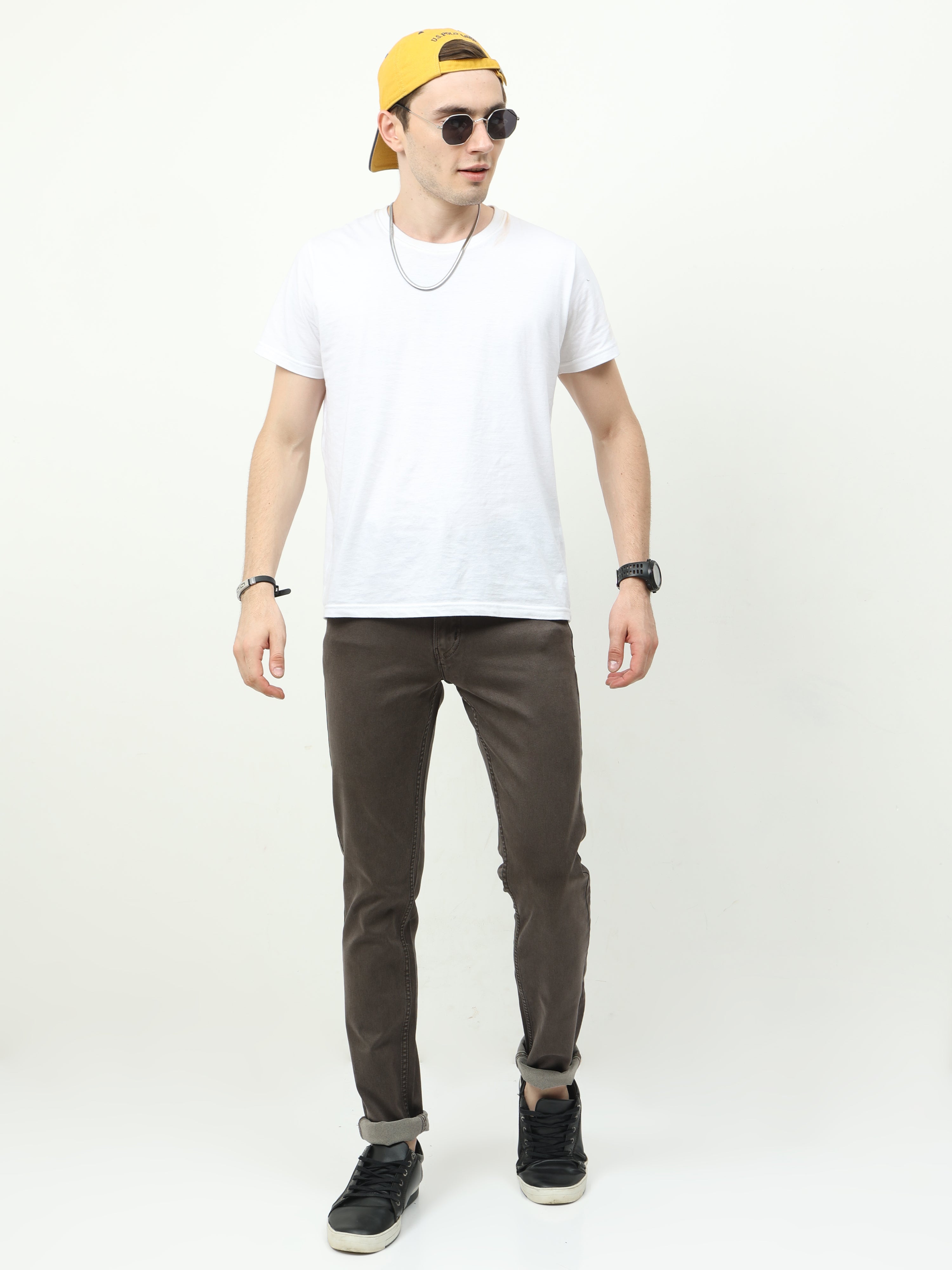 Men Slim Regular Fit Jeans Brown