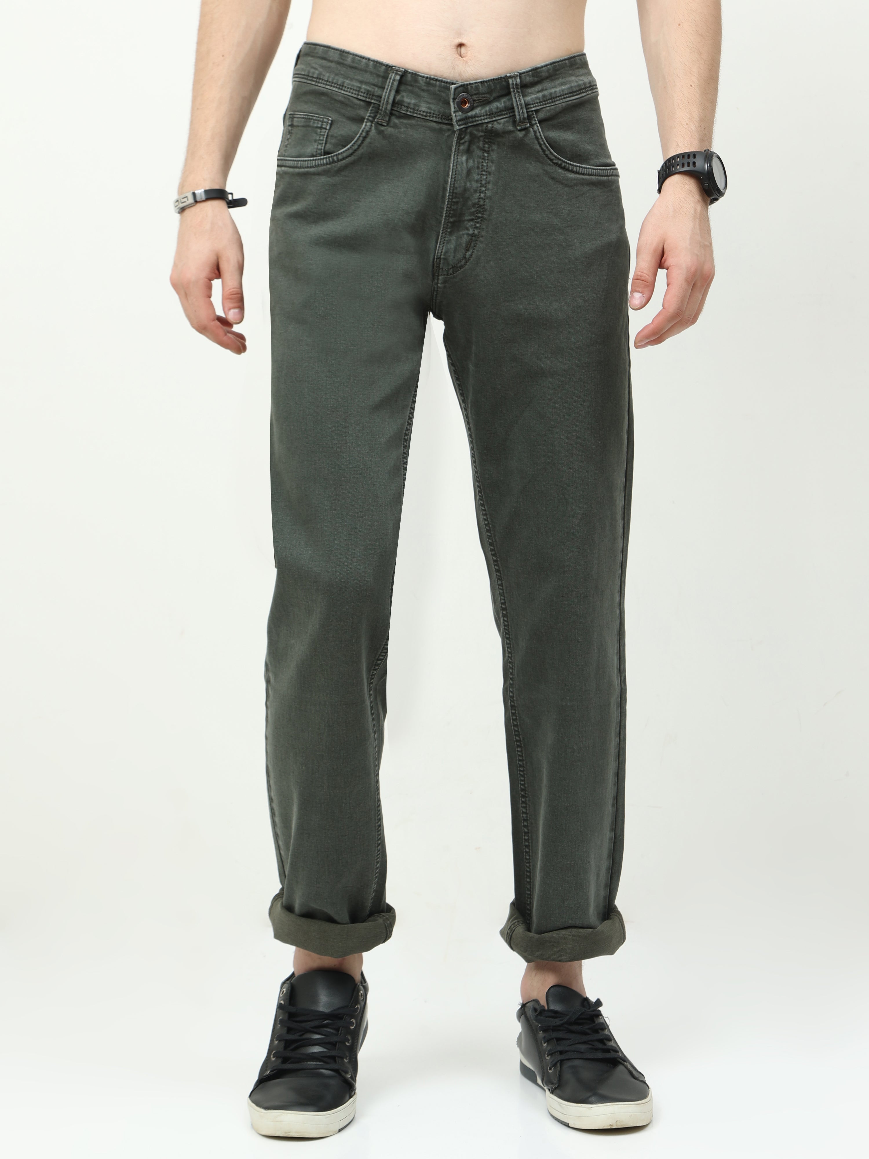 UrbanFlex Men's Slim Fit Oilve Jeans