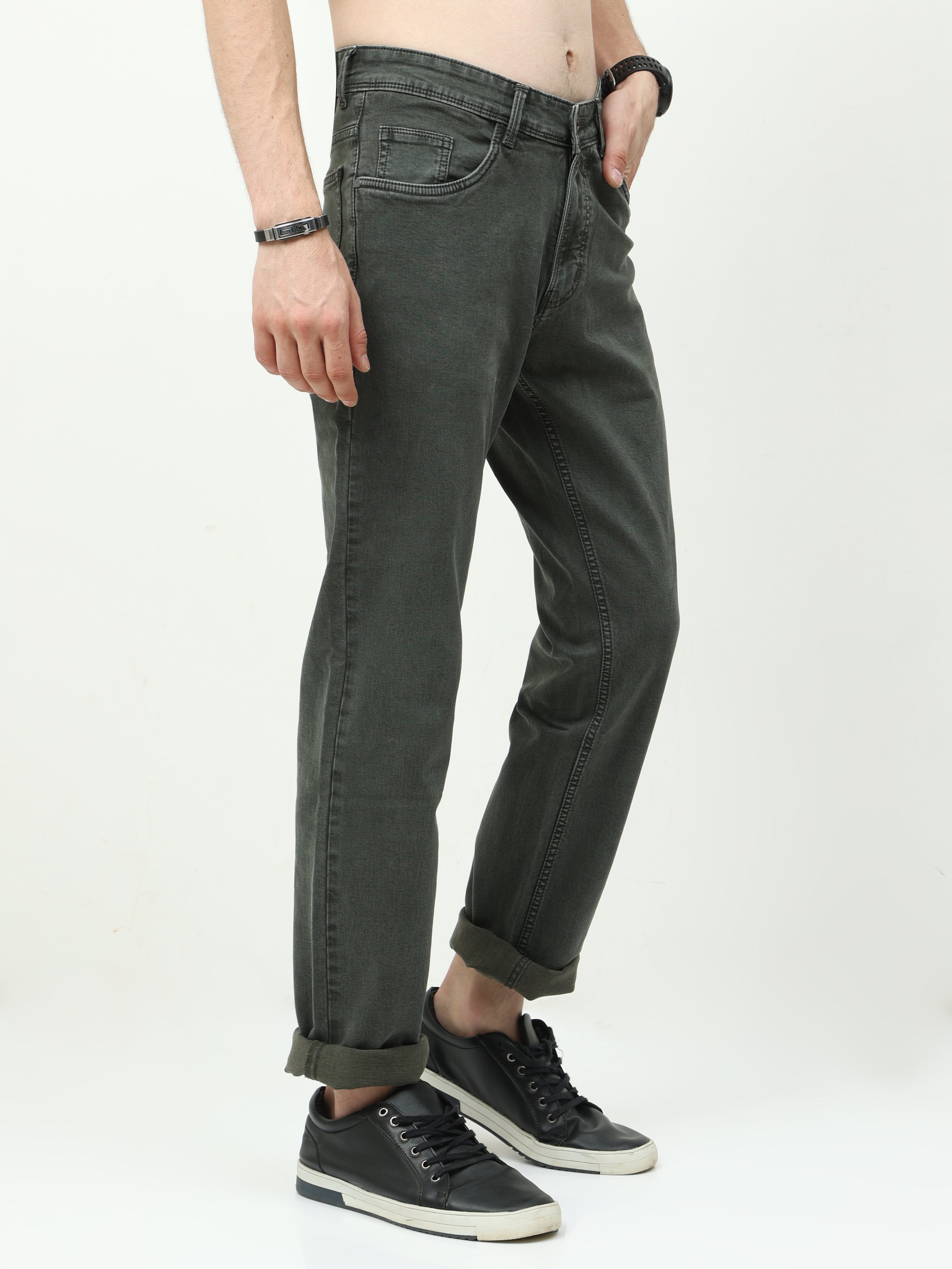 UrbanFlex Men's Slim Fit Oilve Jeans