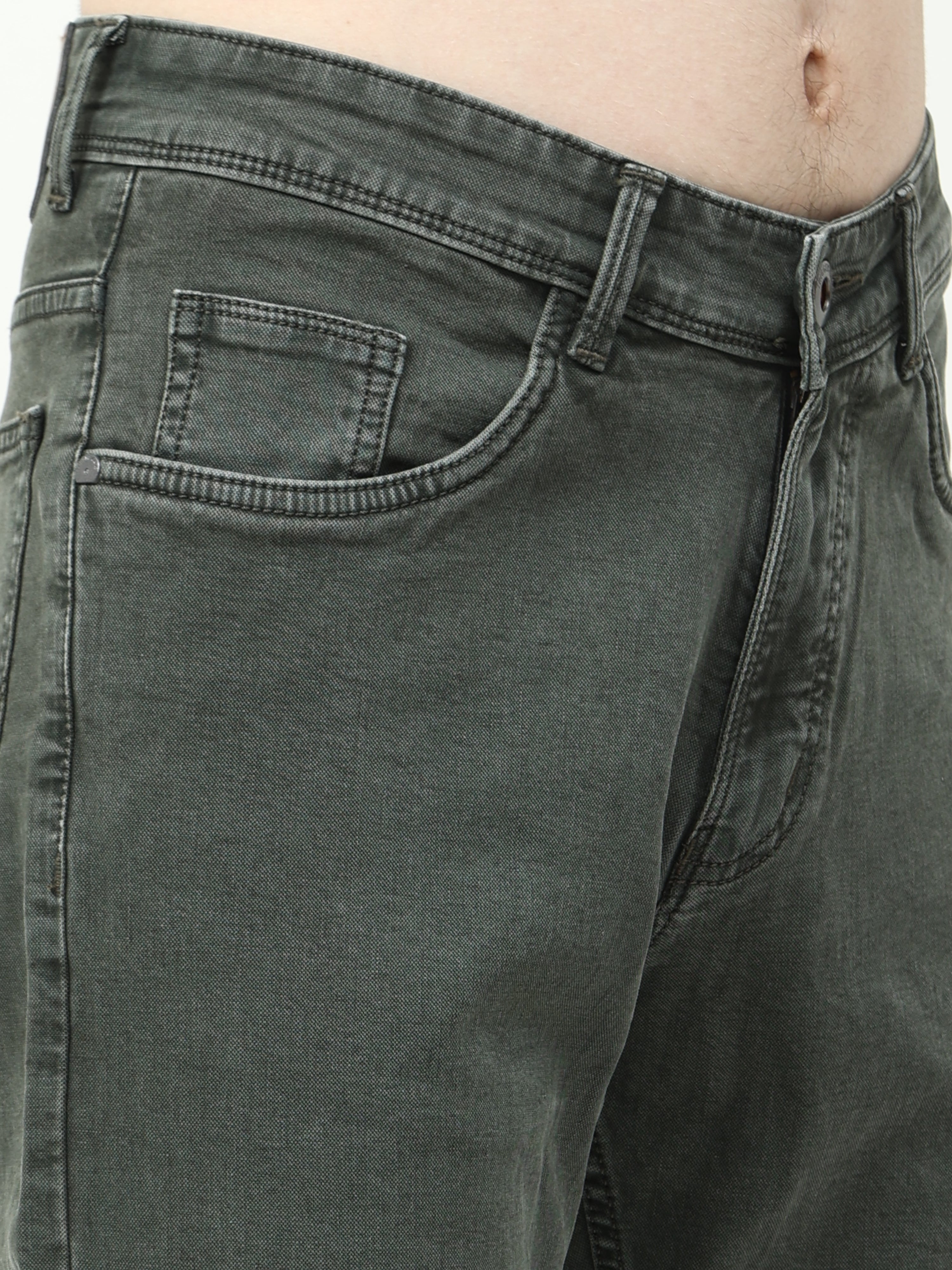 UrbanFlex Men's Slim Fit Oilve Jeans