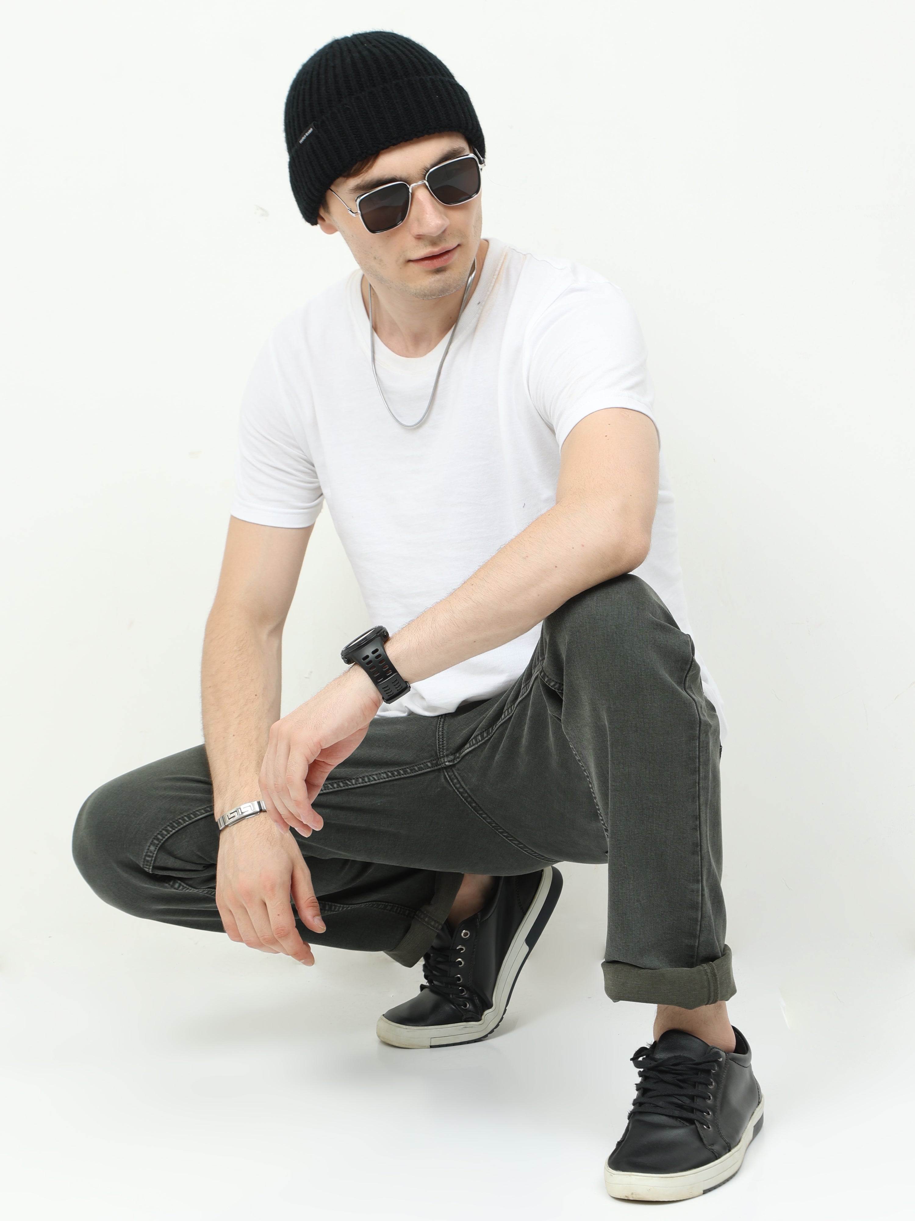UrbanFlex Men's Slim Fit Oilve Jeans