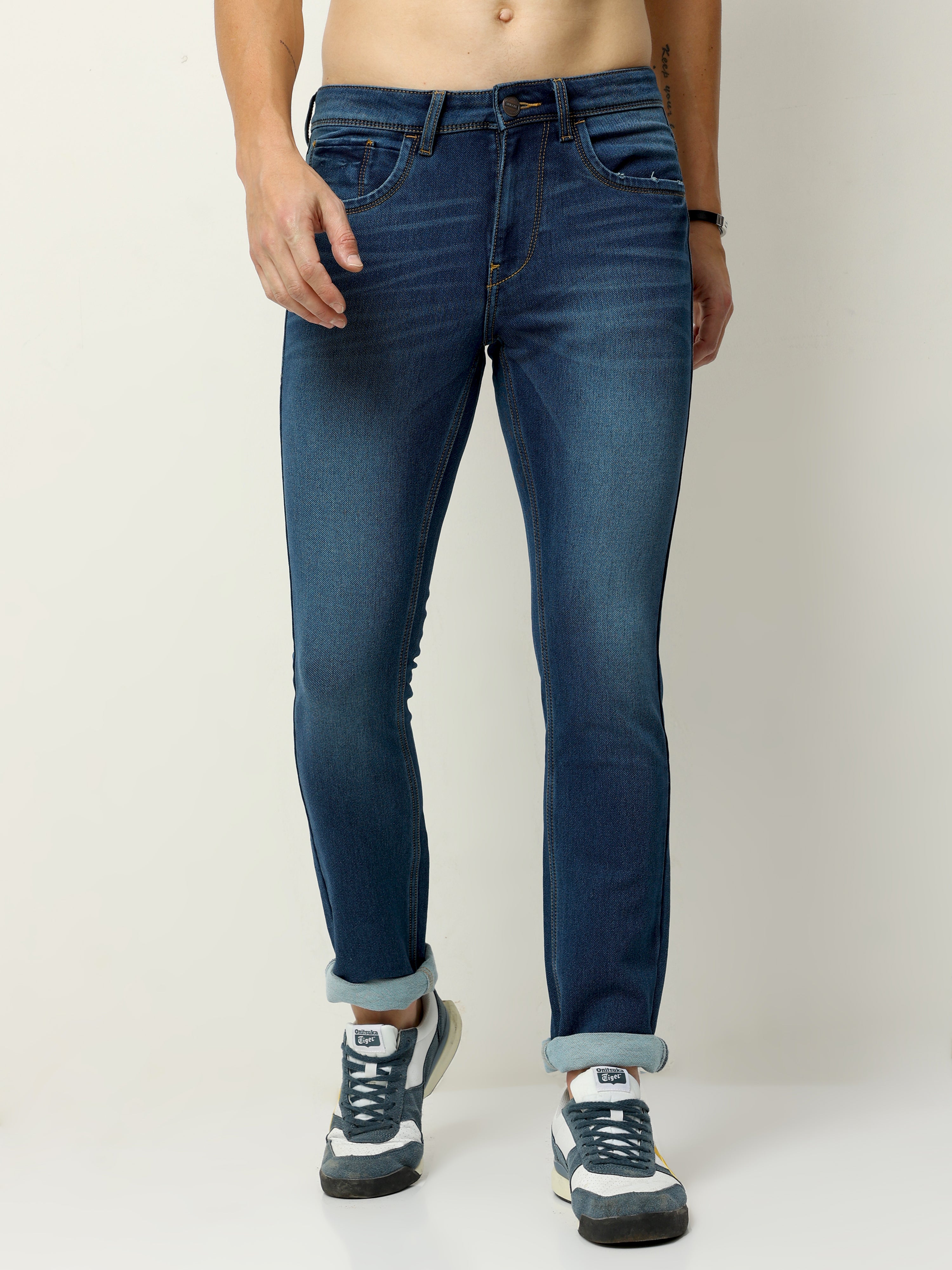 Men Slim Fit Prussian Blue Jean