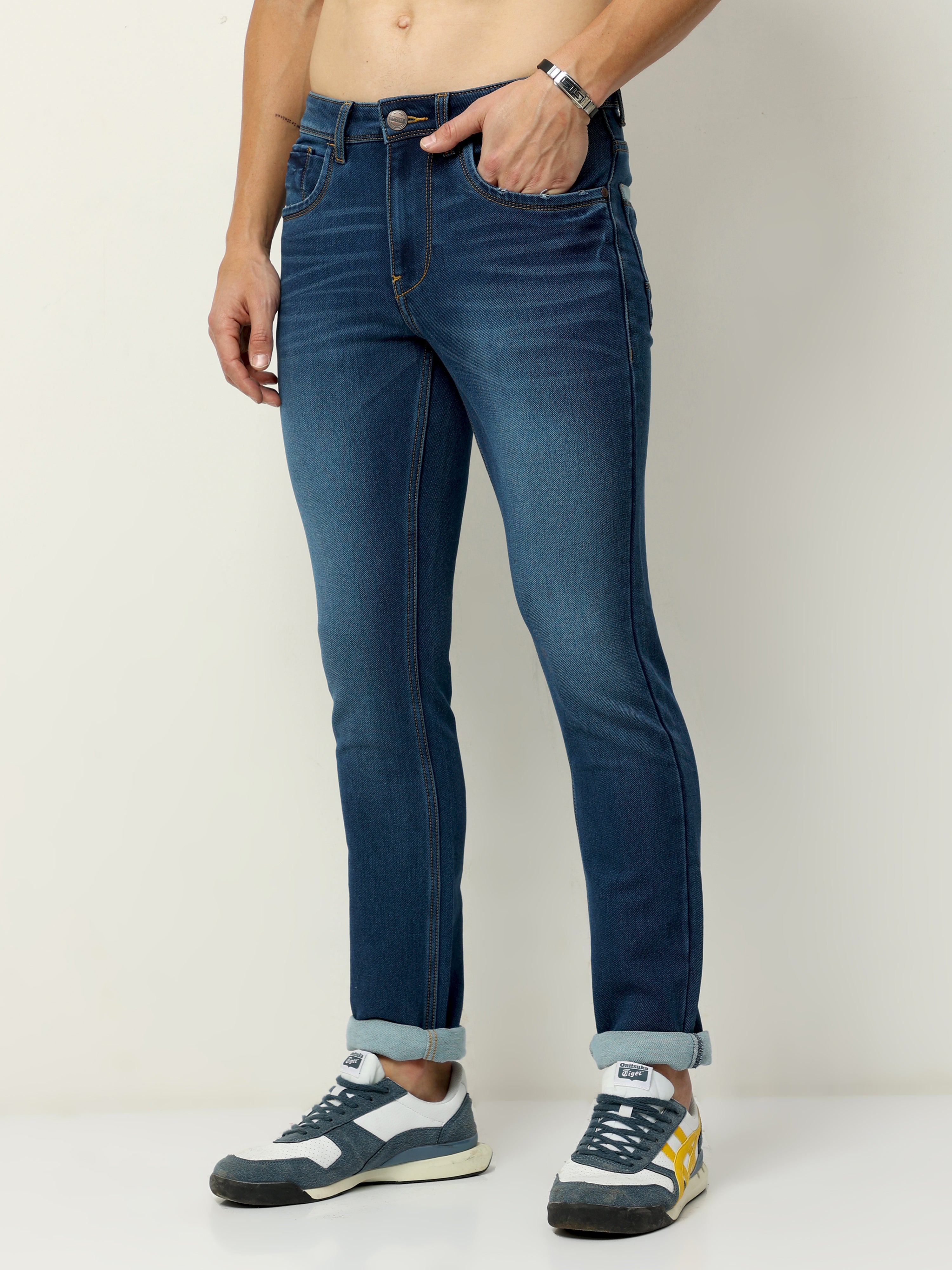 Men Slim Fit Prussian Blue Jean