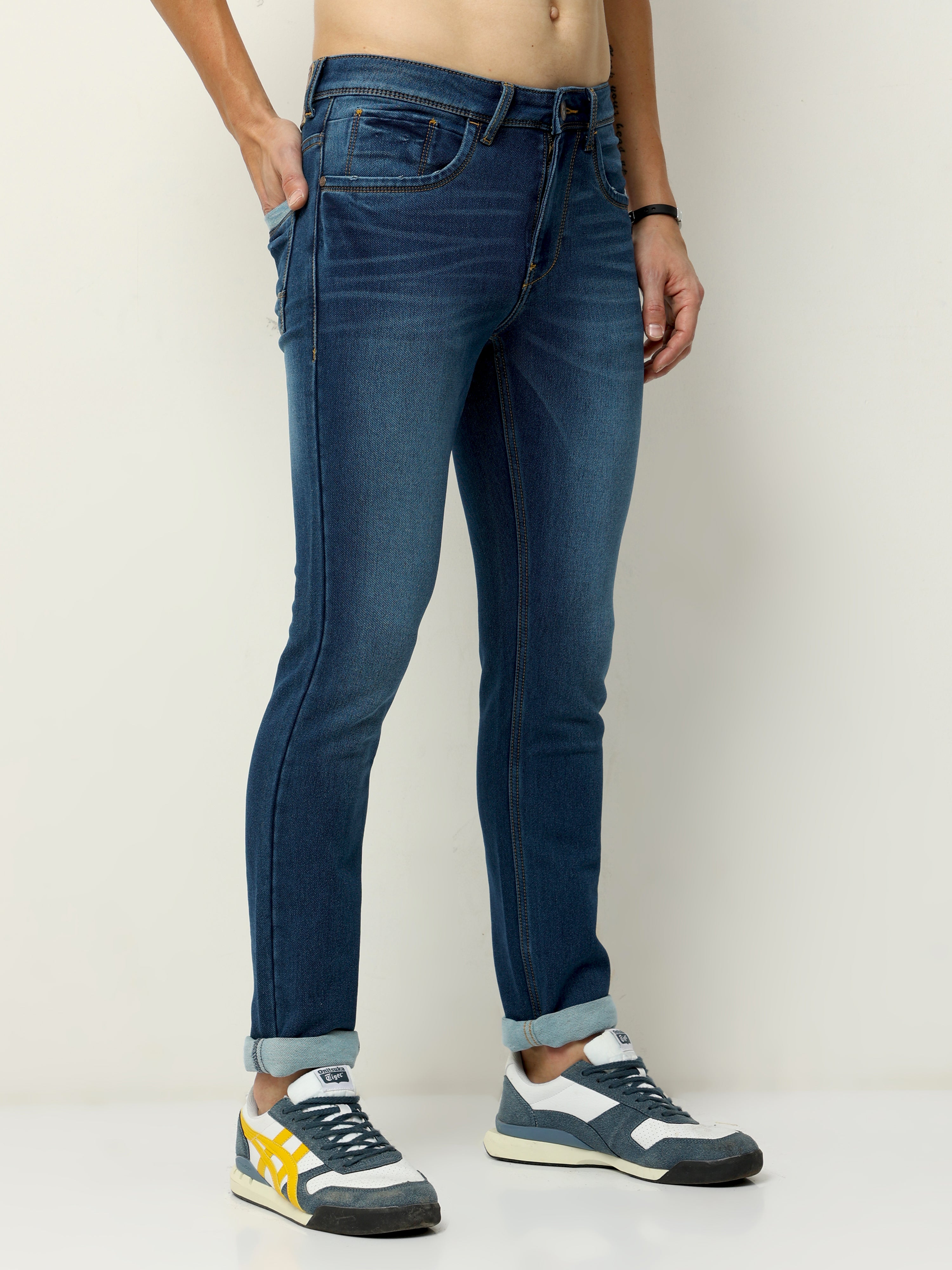 Men Slim Fit Prussian Blue Jean
