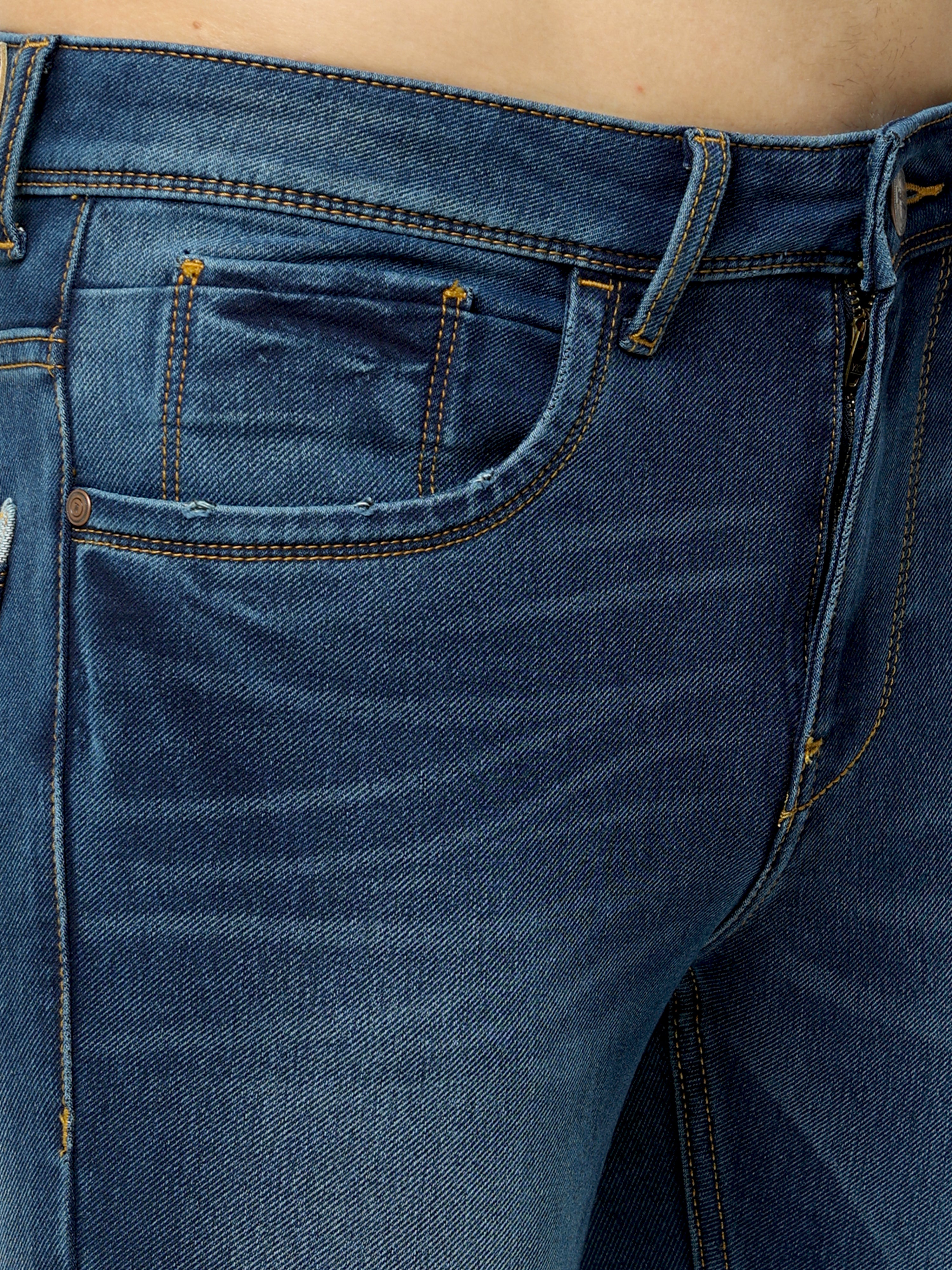 Men Slim Fit Prussian Blue Jean