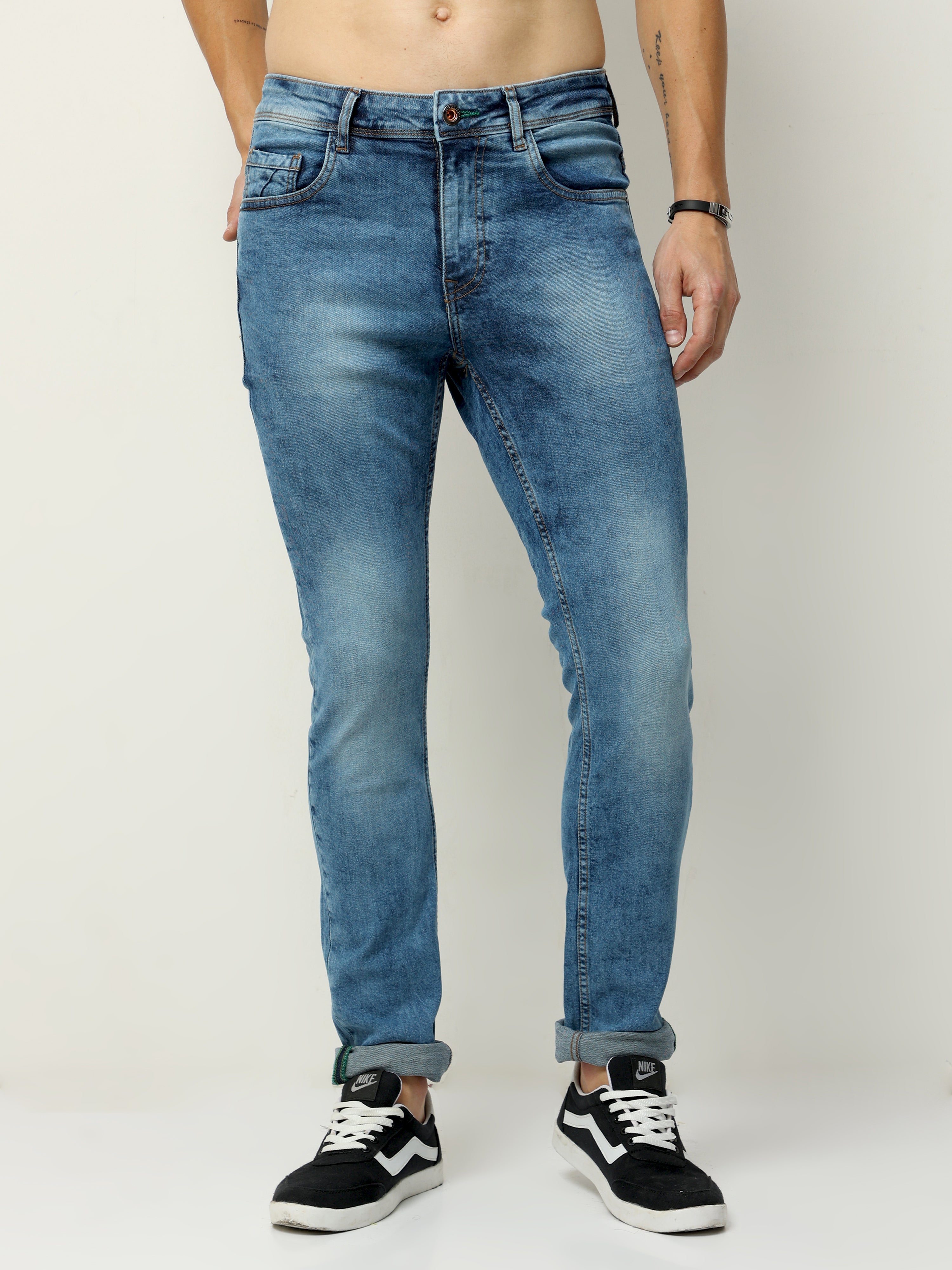 Men Slim Fit Acid Blue Jean