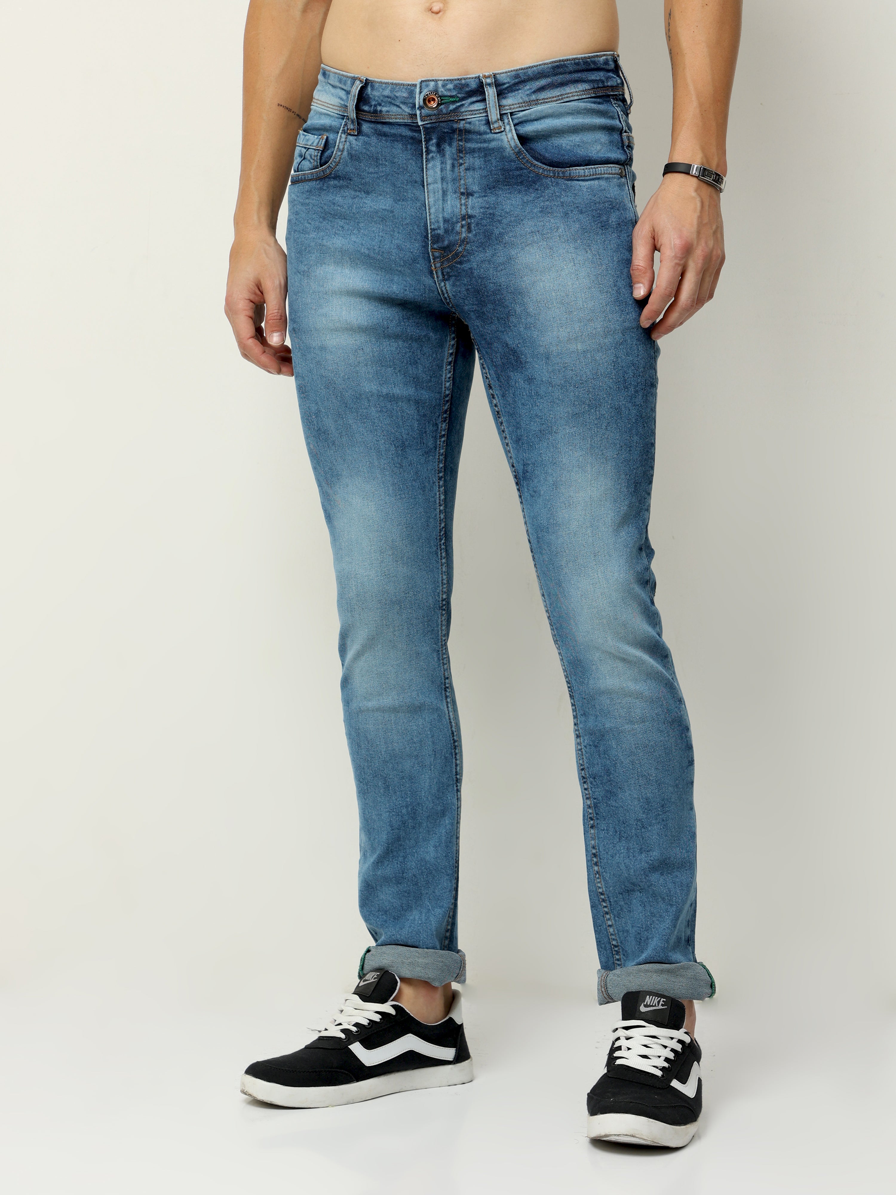 Men Slim Fit Acid Blue Jean