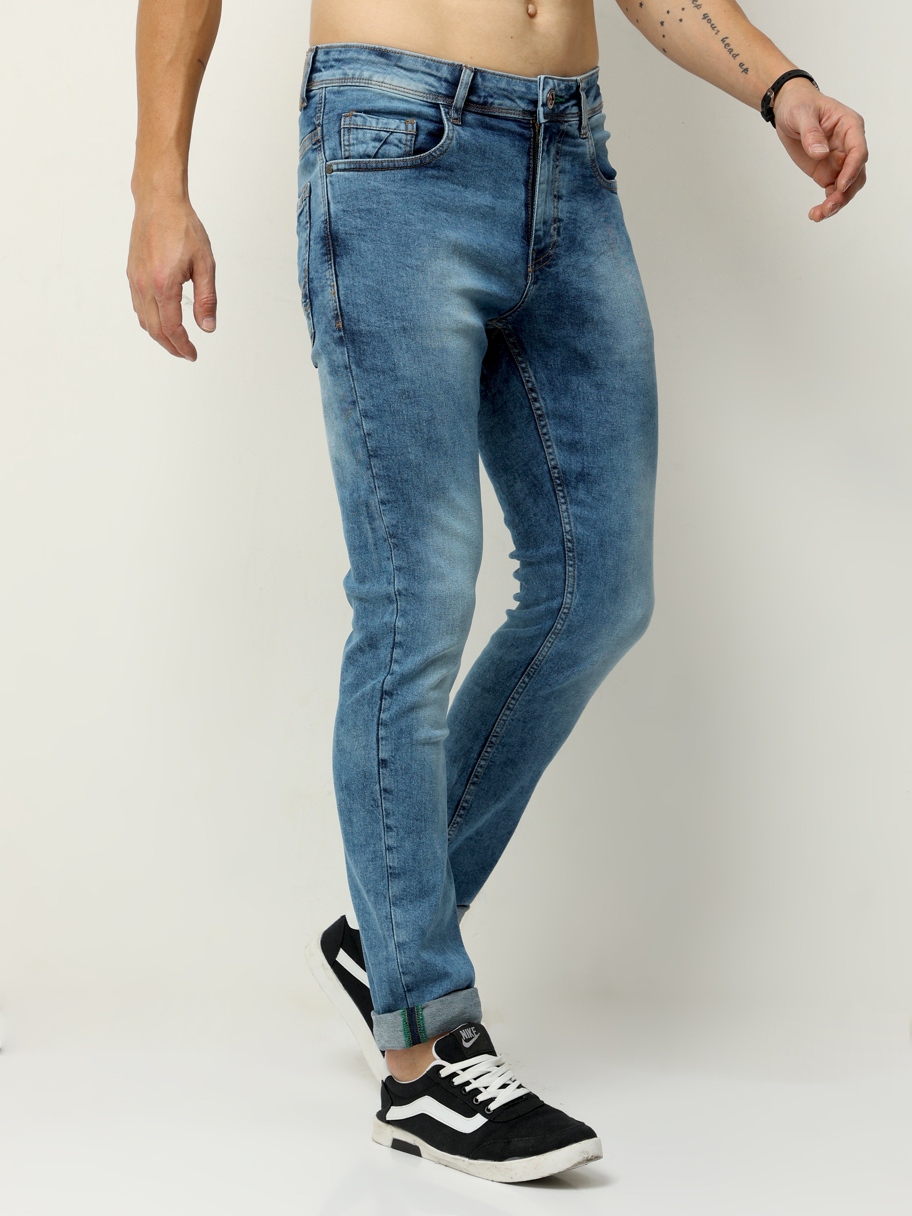 Men Slim Fit Acid Blue Jean