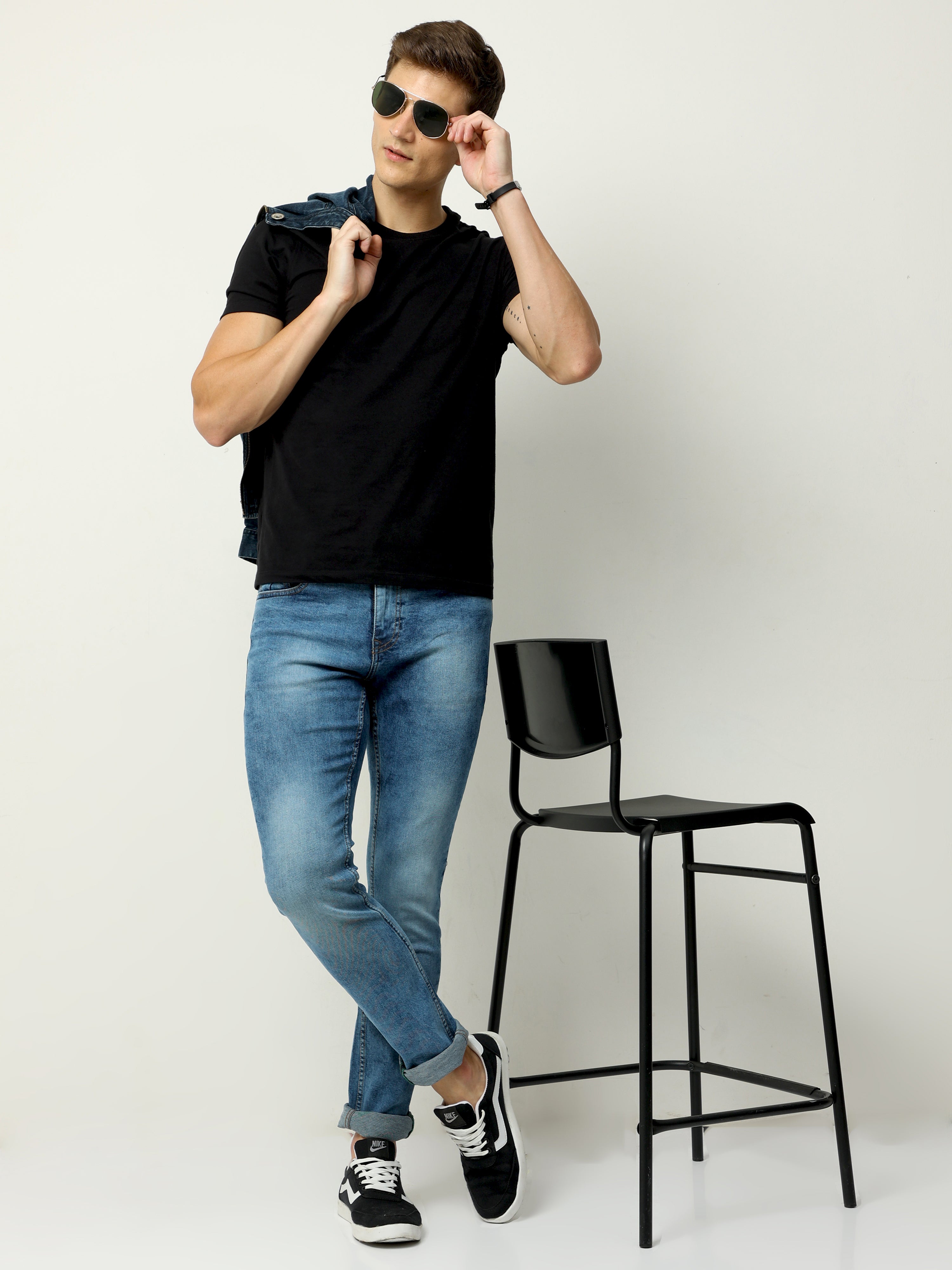 Men Slim Fit Acid Blue Jean