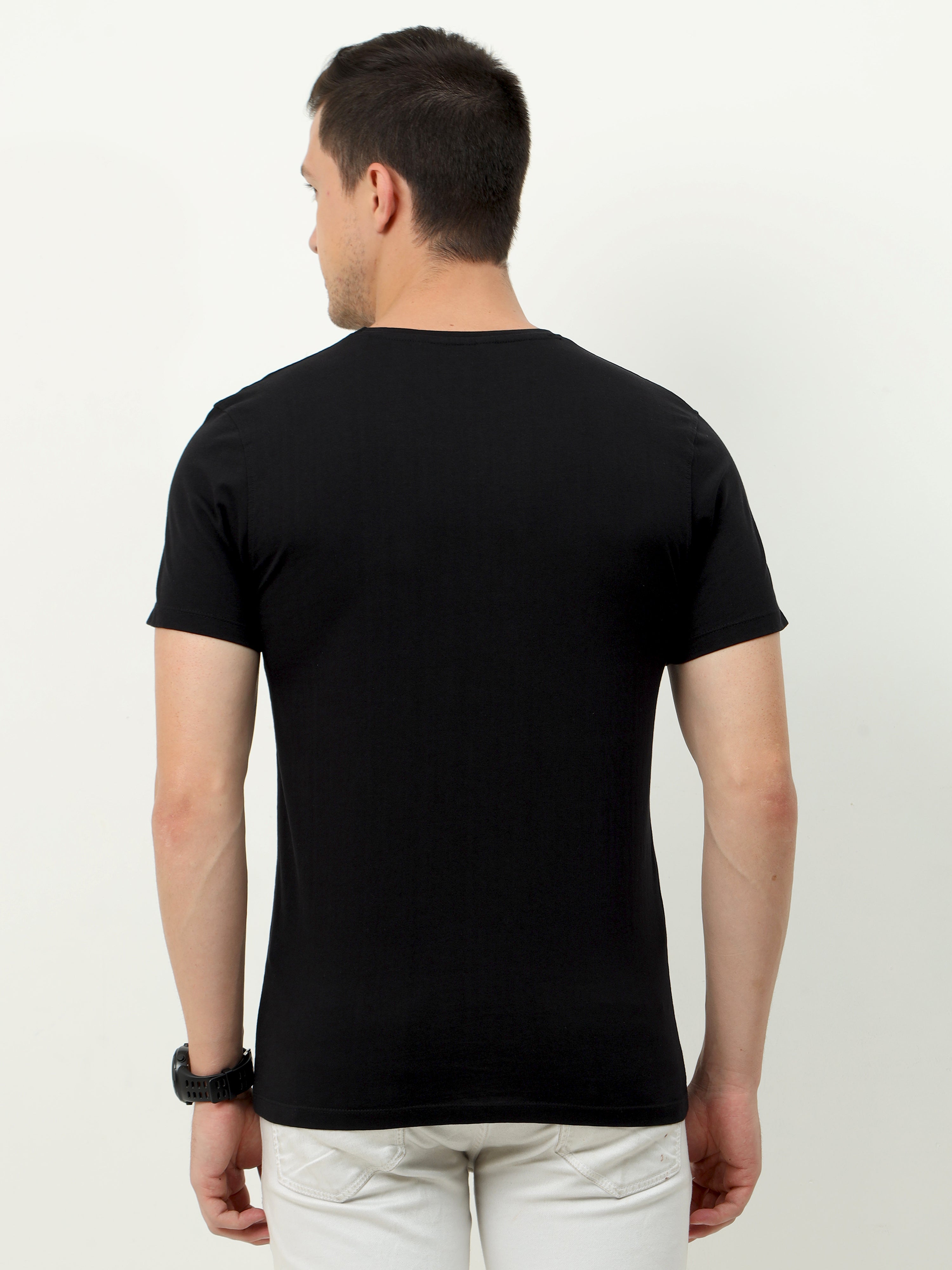 Men Jet Black Round-neck T-shirt