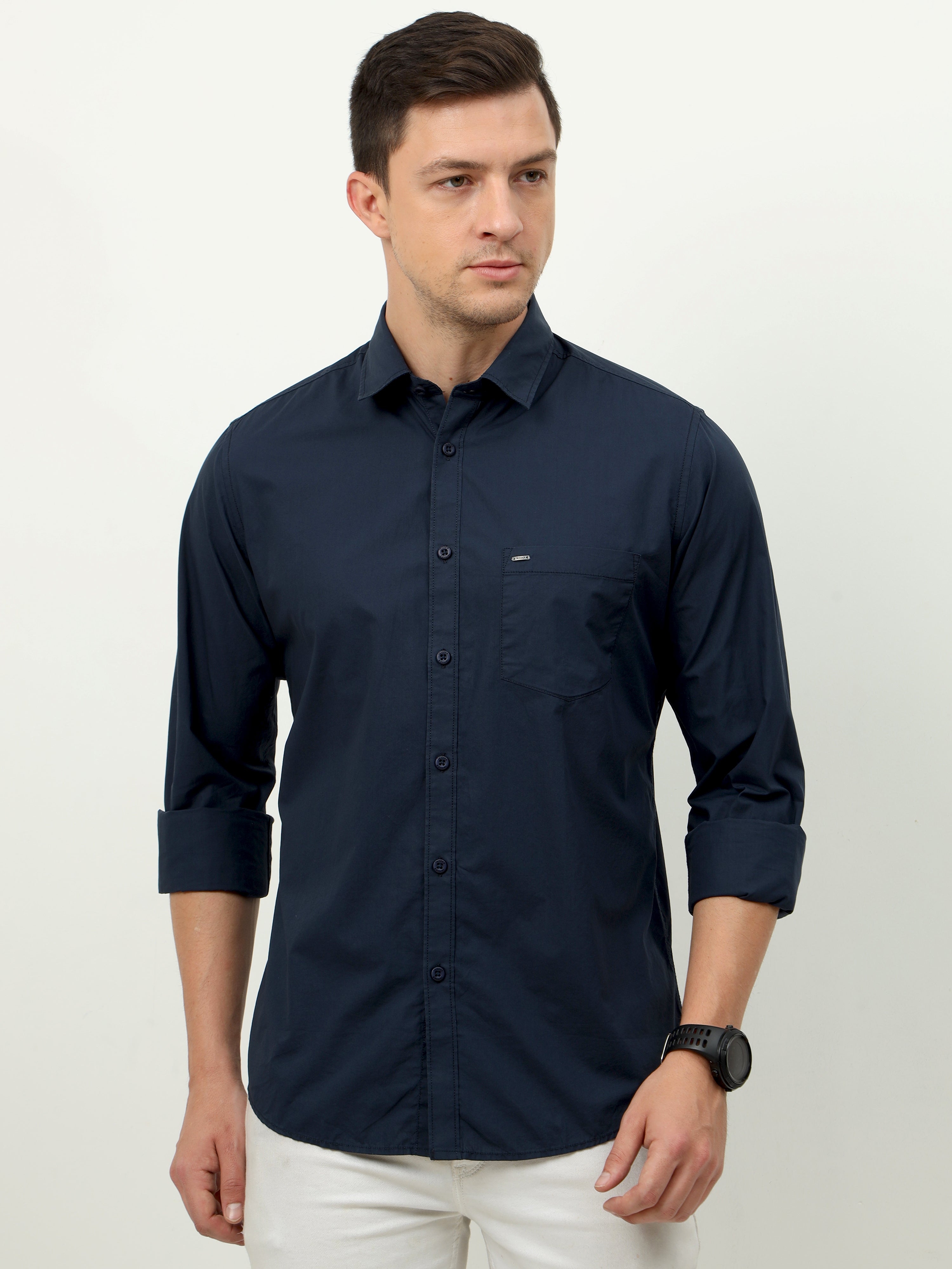 Men Slim Fit Semi Casual NAVY Full Sleeves Shirt