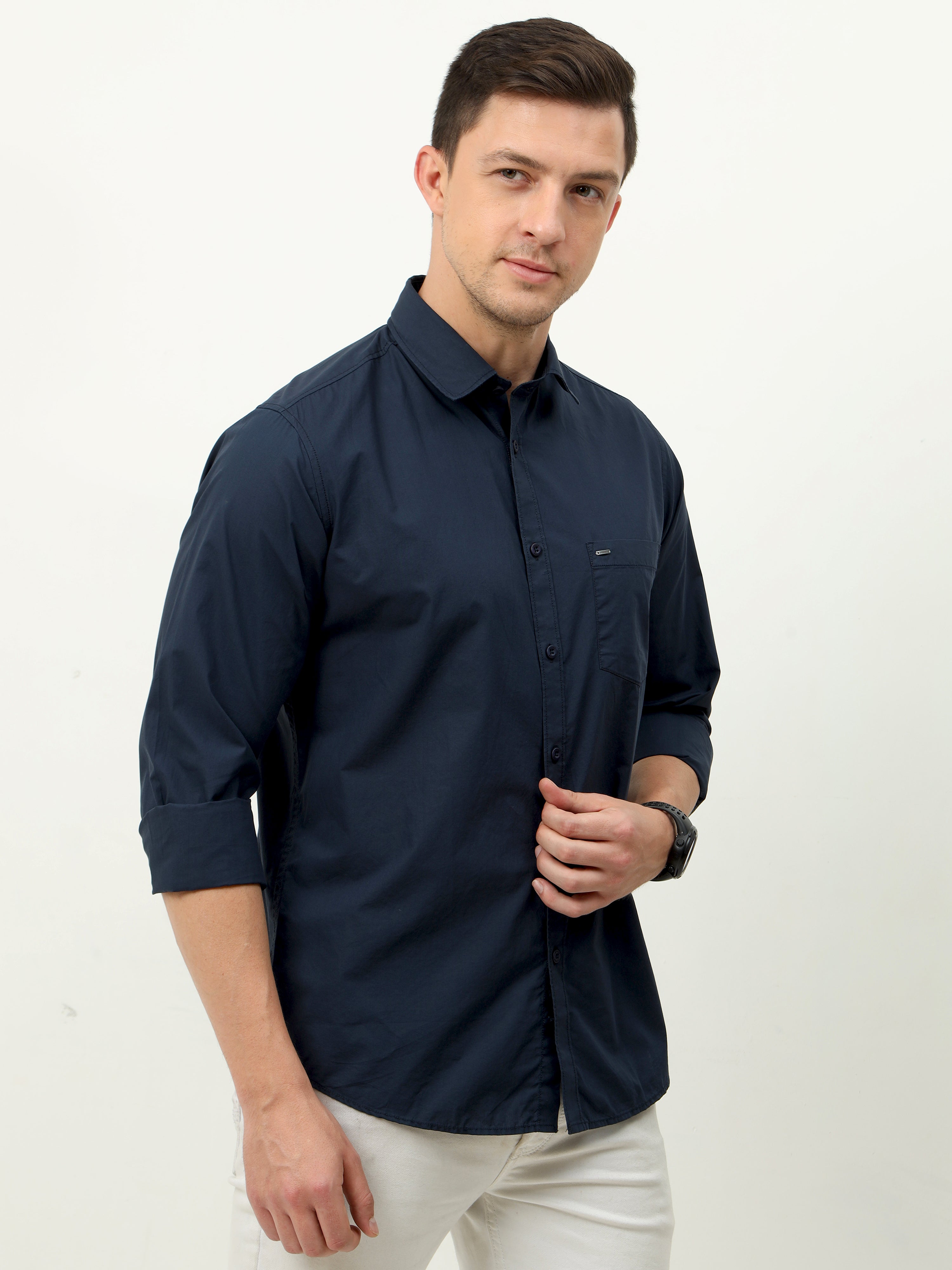Men Slim Fit Semi Casual NAVY Full Sleeves Shirt
