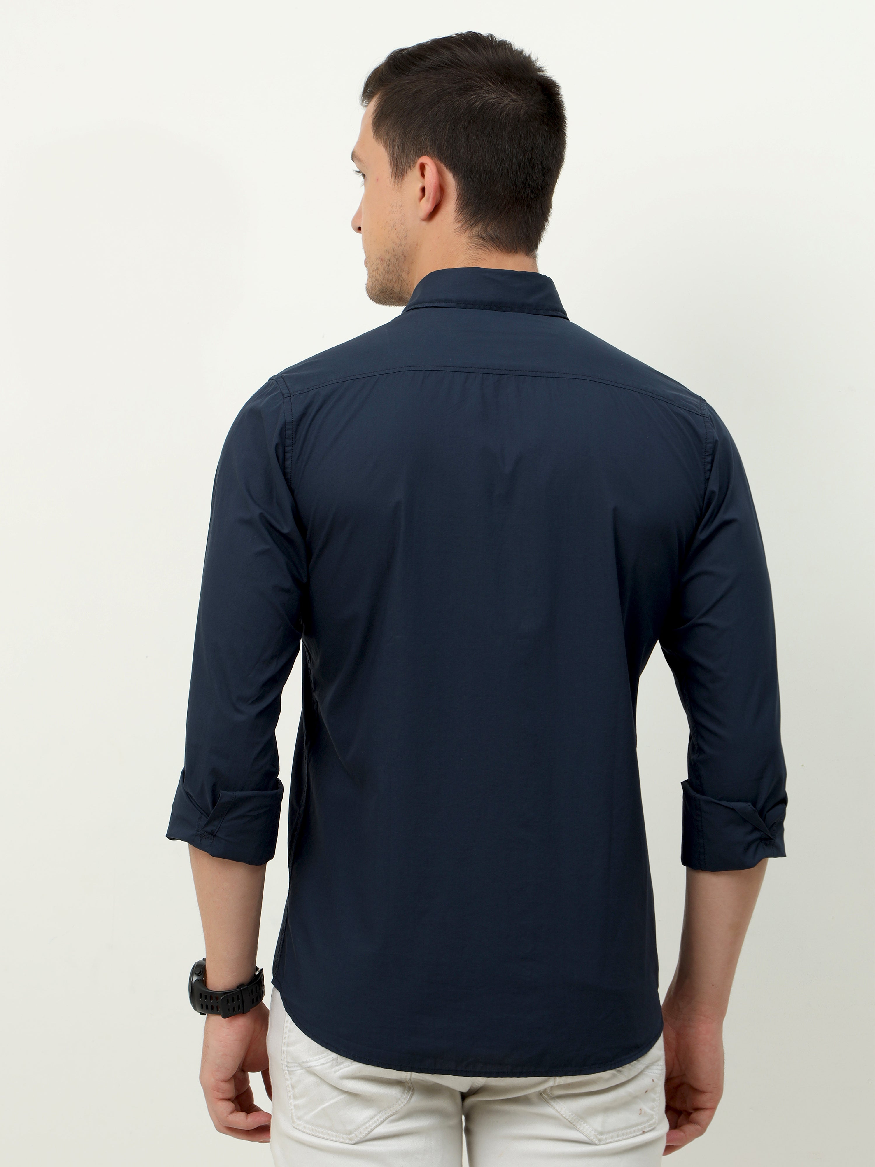 Men Slim Fit Semi Casual NAVY Full Sleeves Shirt