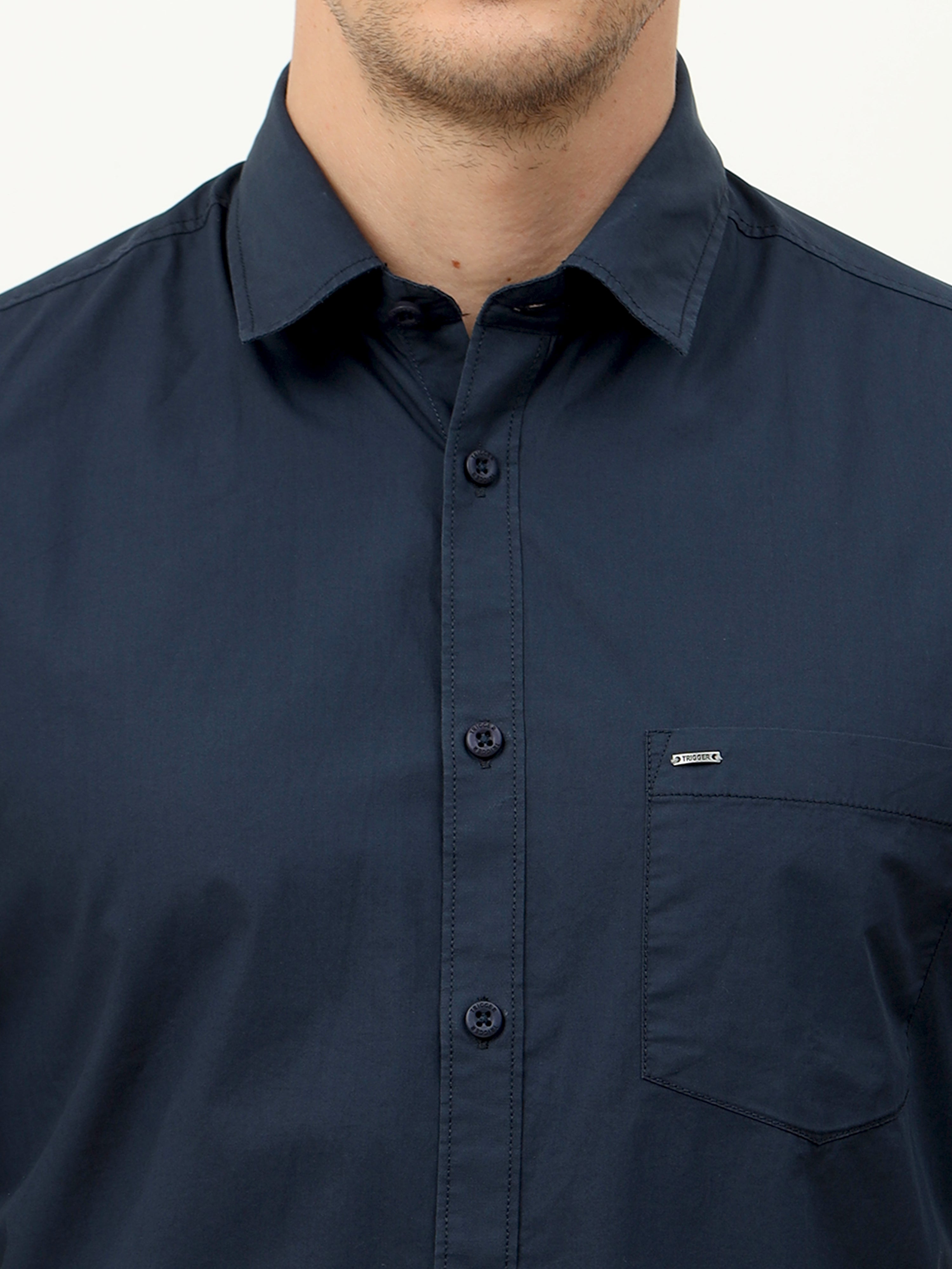 Men Slim Fit Semi Casual NAVY Full Sleeves Shirt