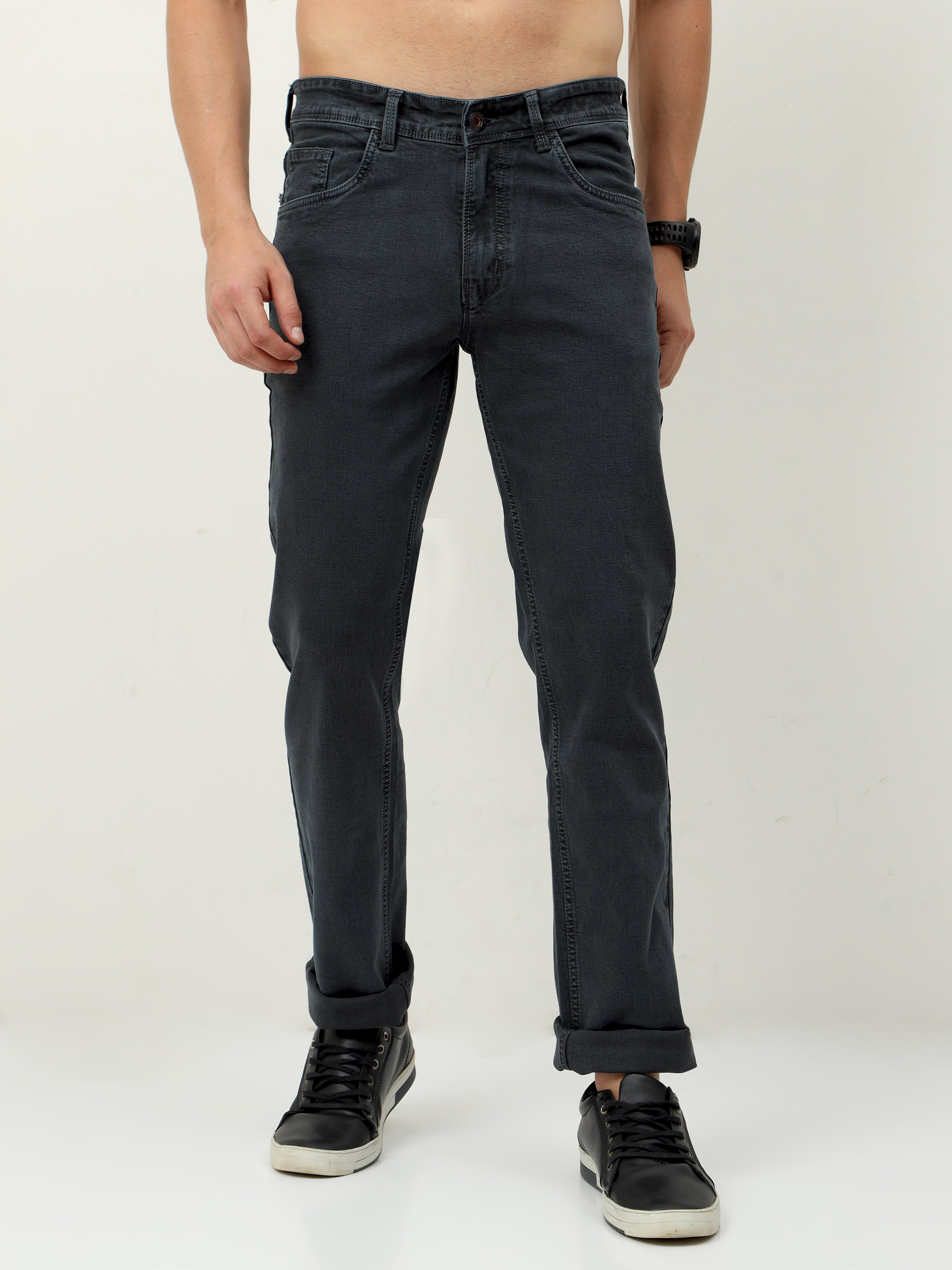 Men Slim-Fit Jeans-Dark Grey