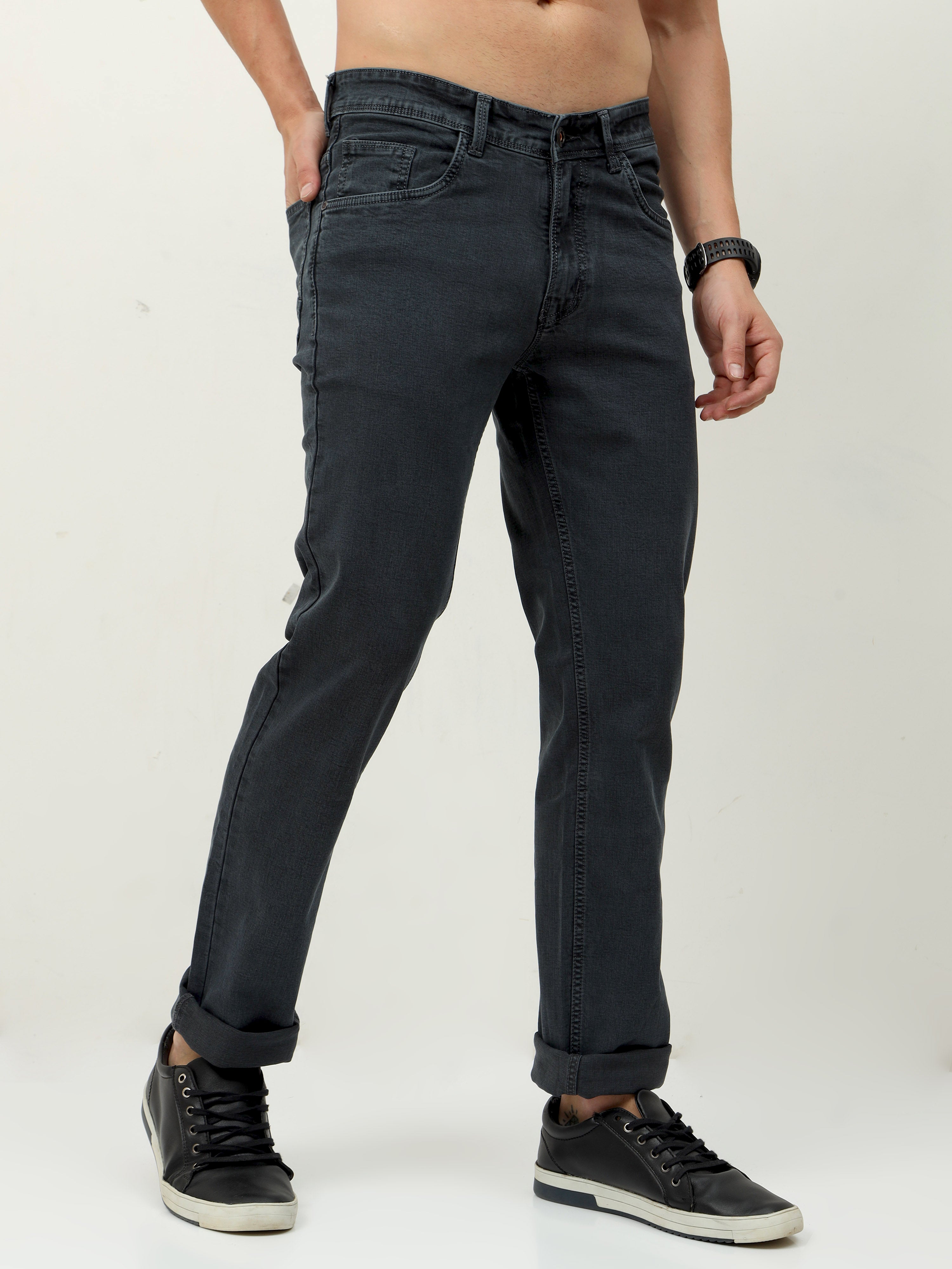 Men Slim-Fit Jeans-Dark Grey