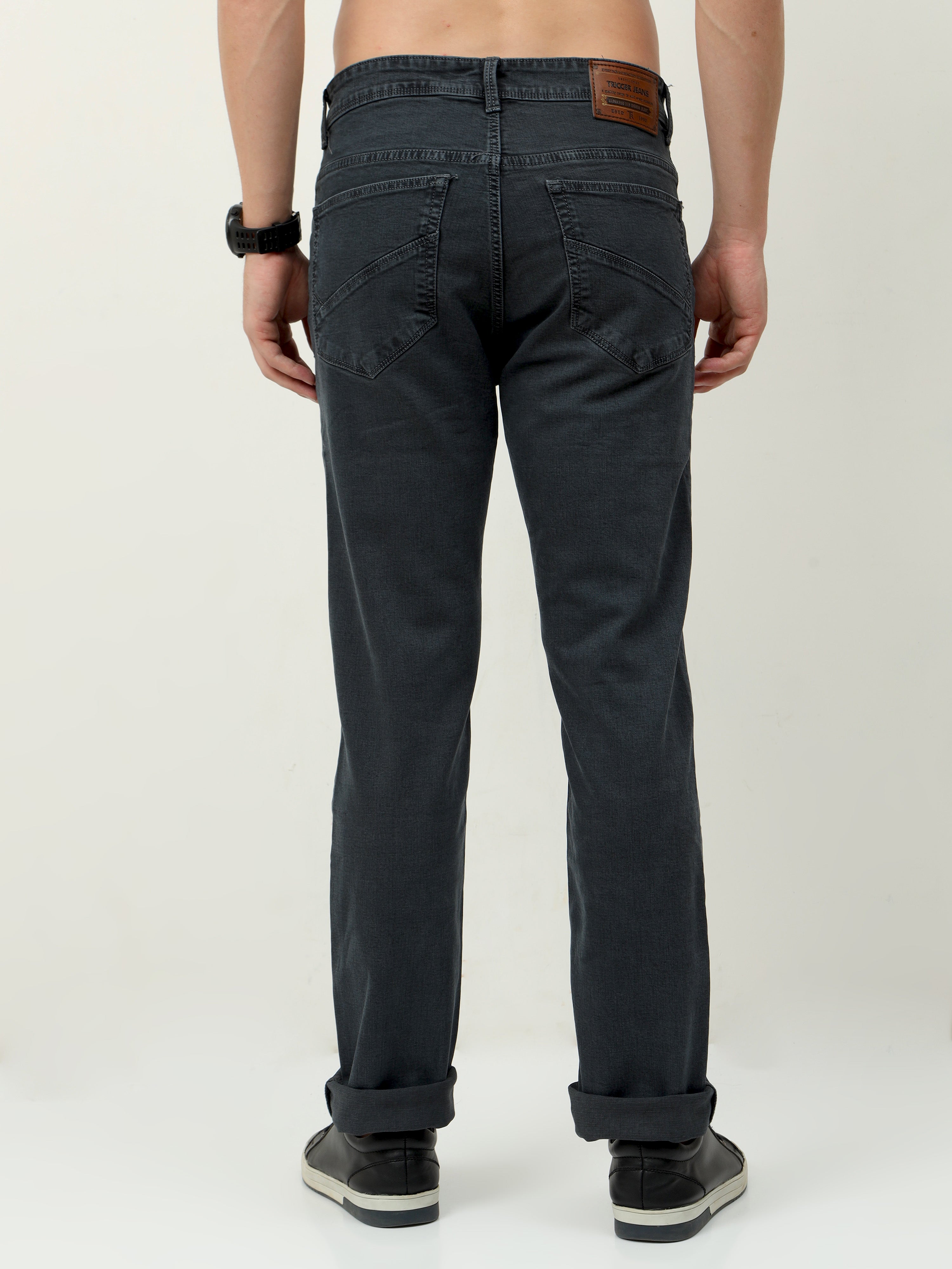 Men Slim-Fit Jeans-Dark Grey