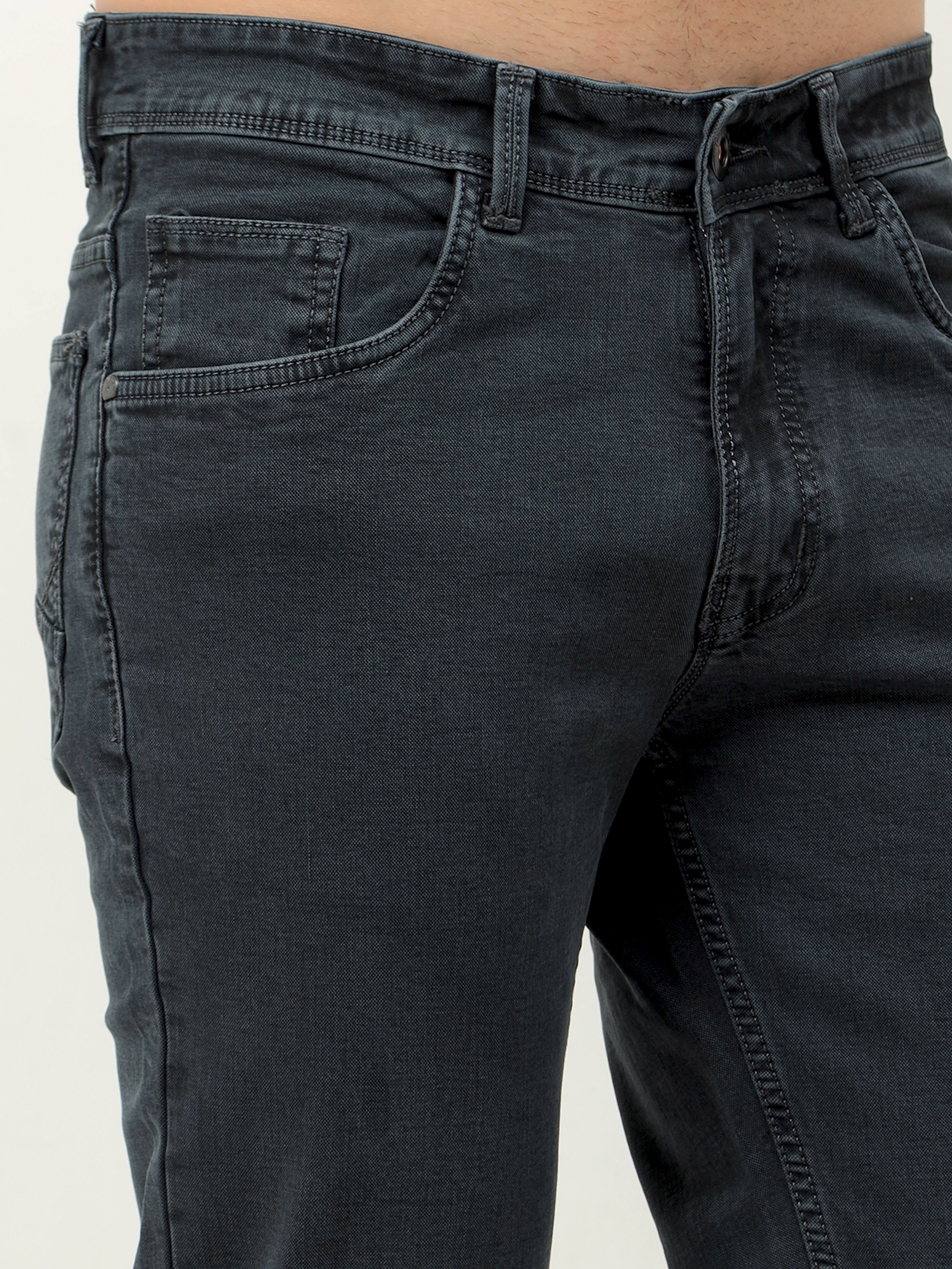 Men Slim-Fit Jeans-Dark Grey