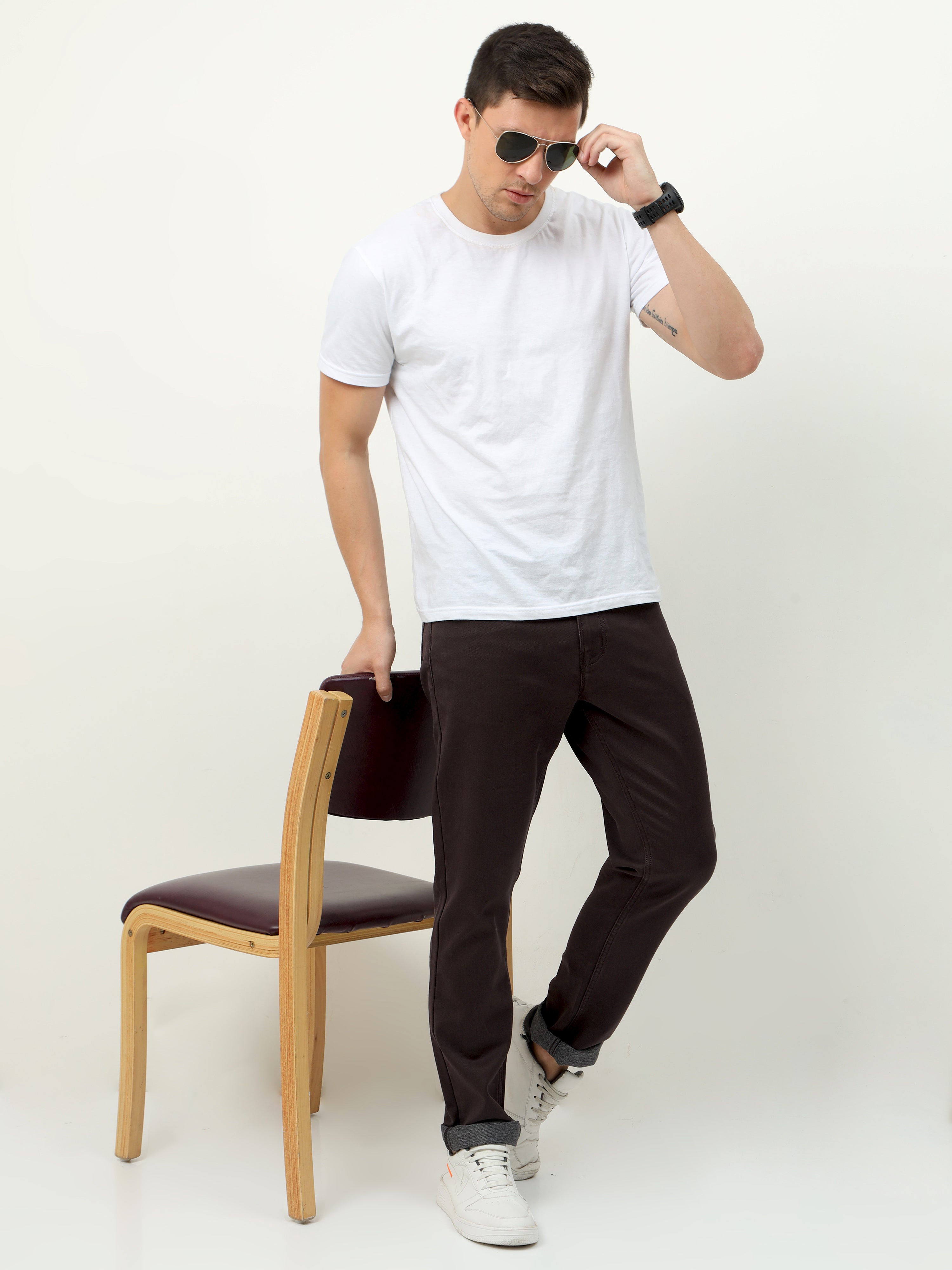 Men Slim Fit Jeans Coffee