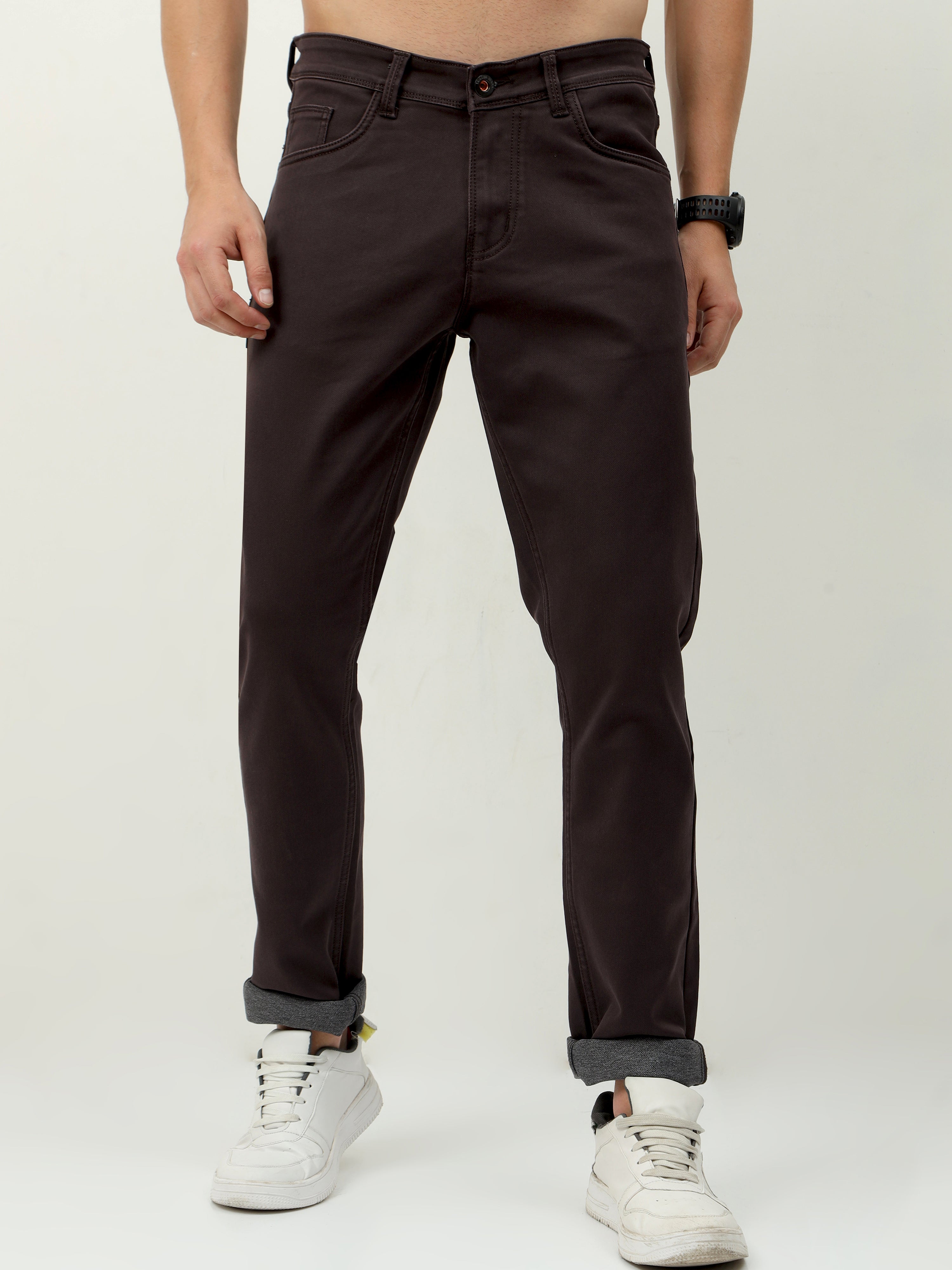Men Slim Fit Jeans Coffee