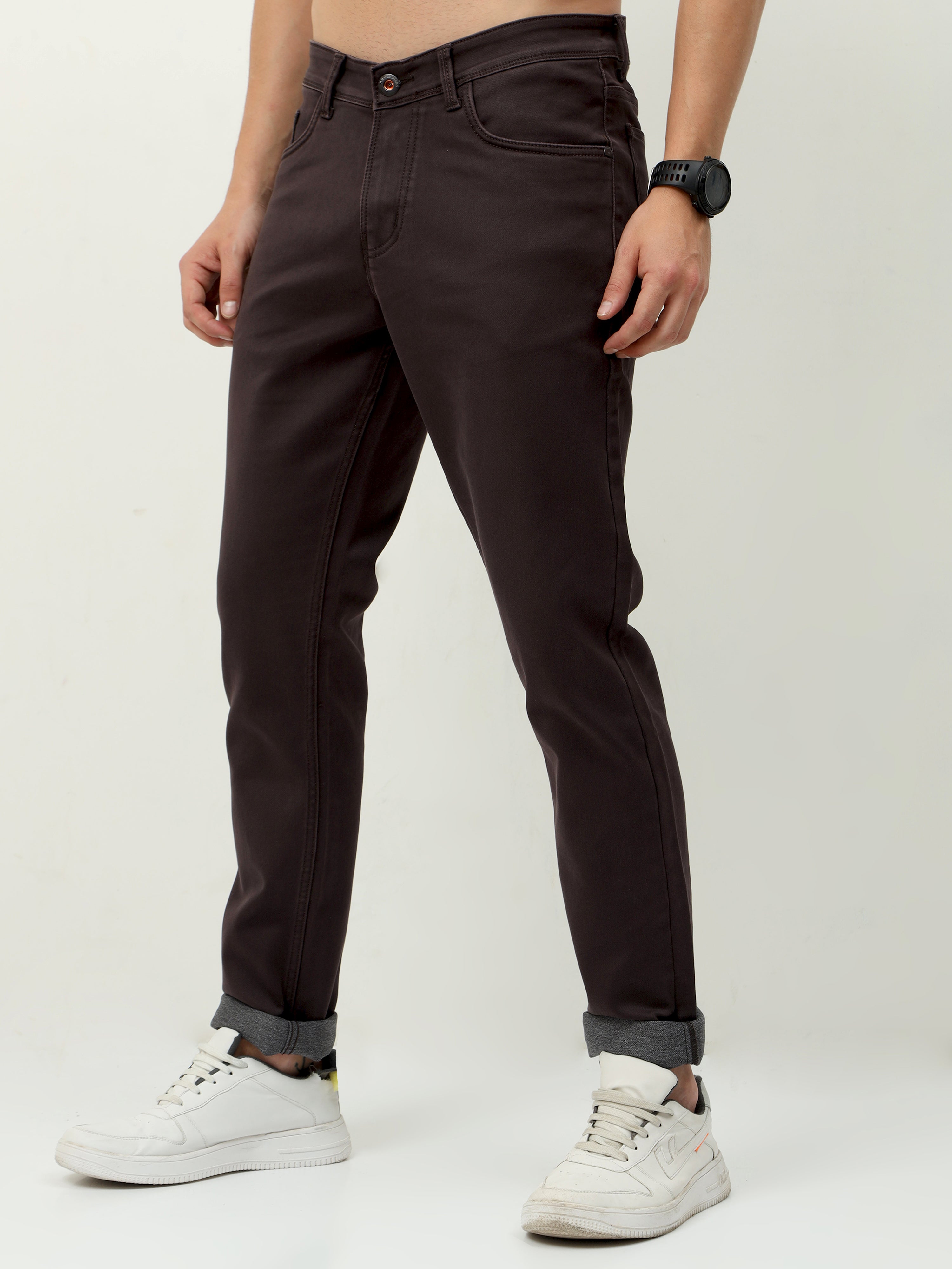 Men Slim Fit Jeans Coffee