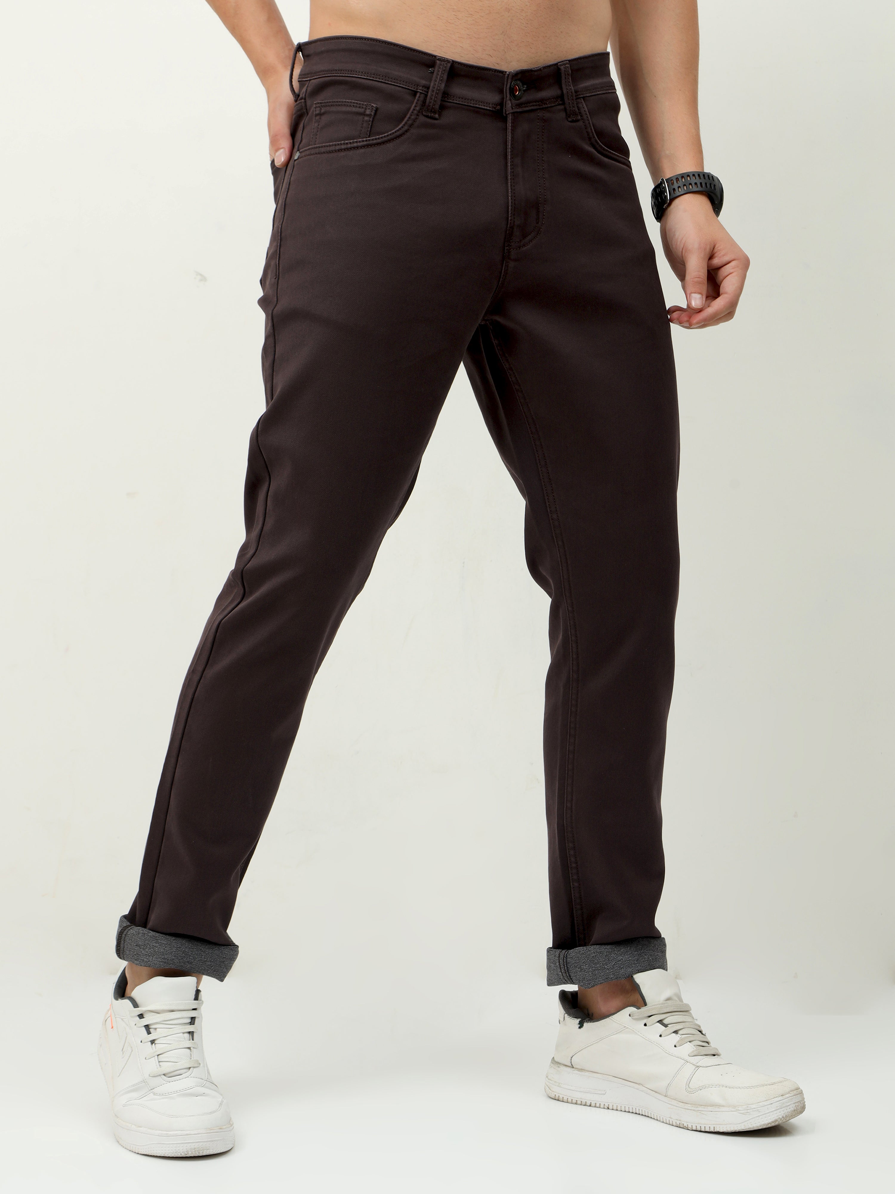 Men Slim Fit Jeans Coffee