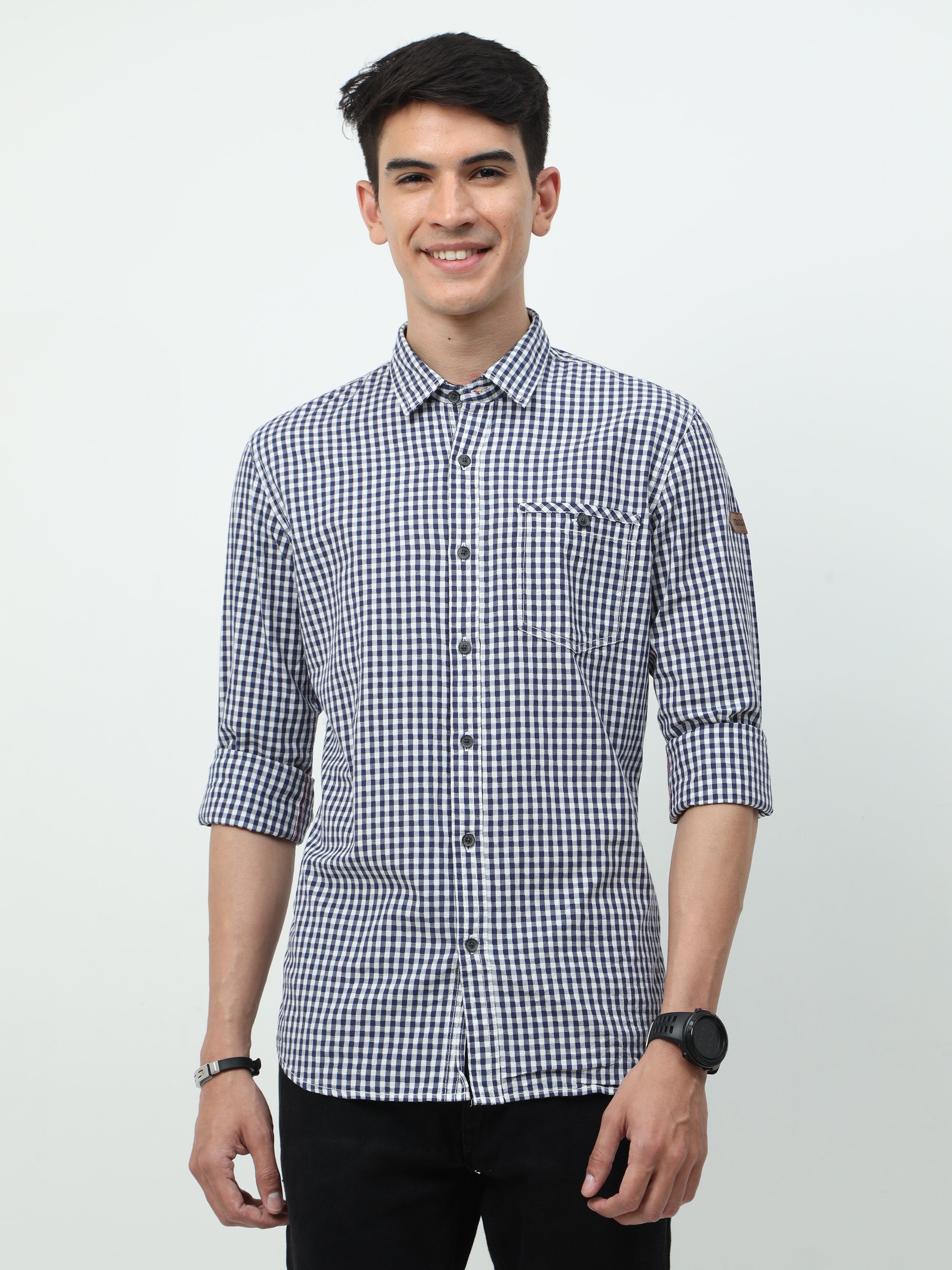 Men Slim Fit Casual  White Full Sleeves Shirt