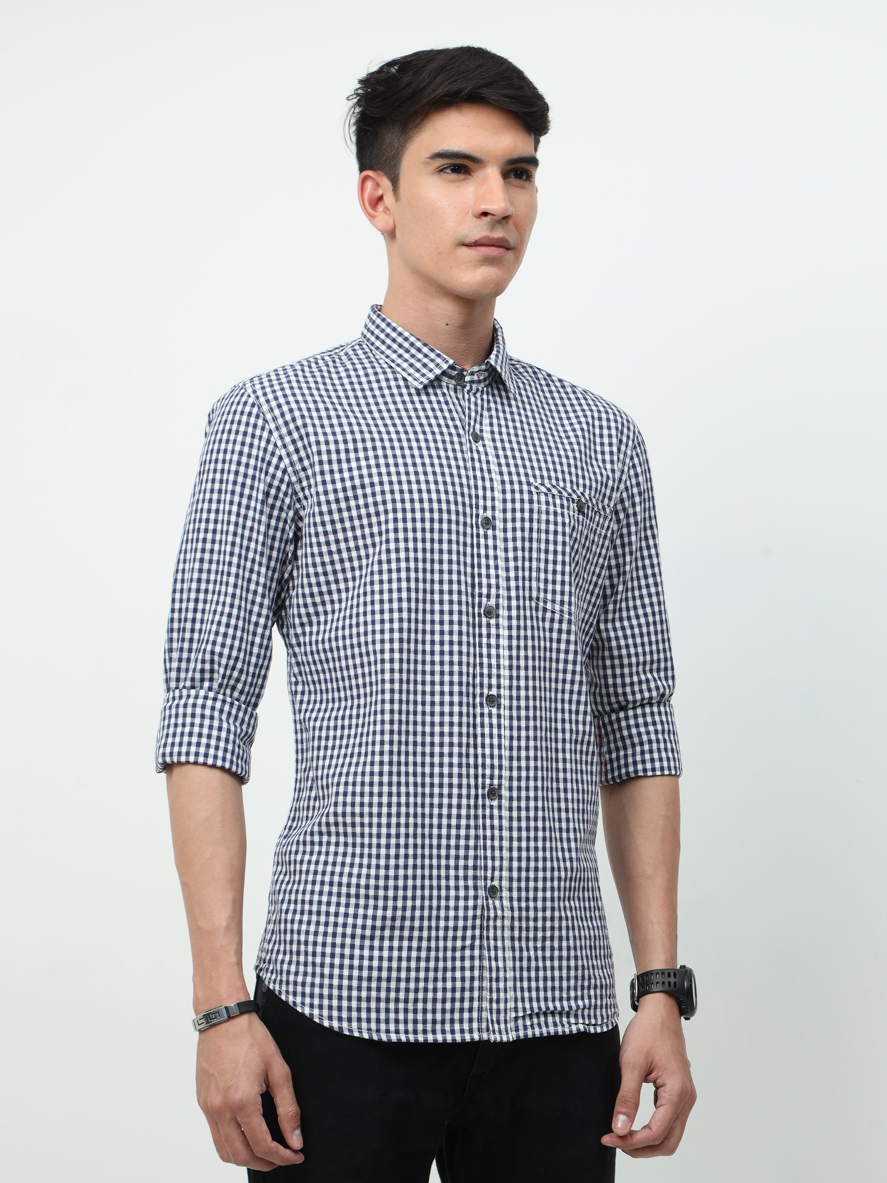 Men Slim Fit Casual White Full Sleeves Shirt