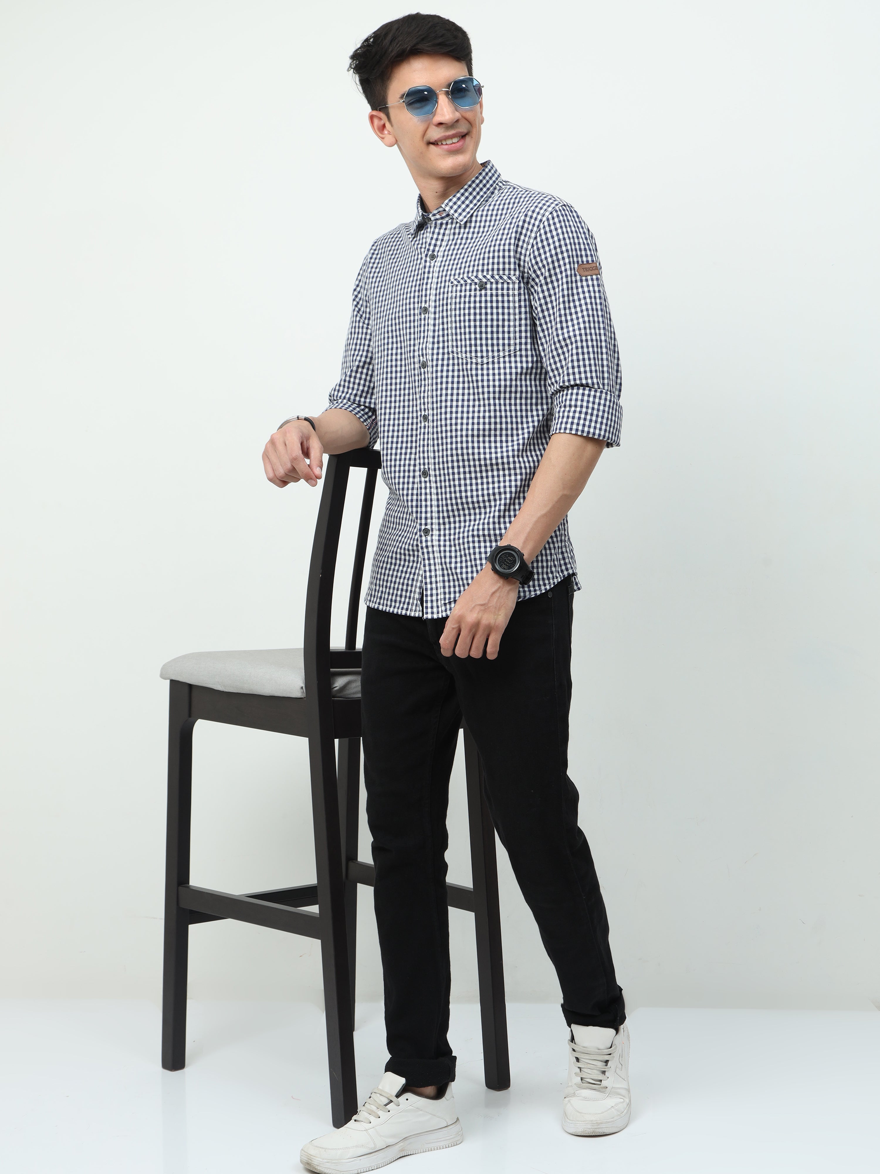 Men Slim Fit Casual White Full Sleeves Shirt