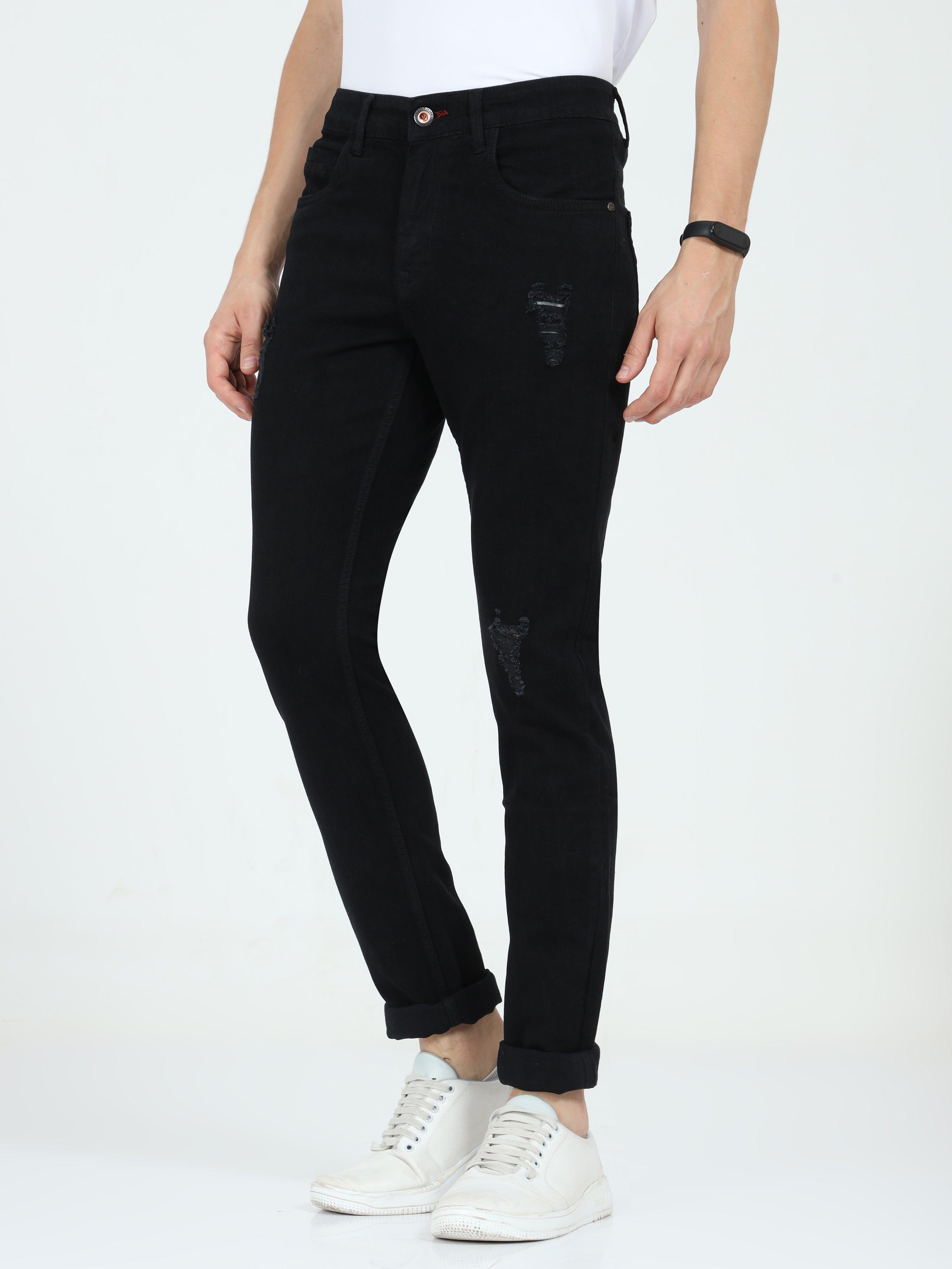 Men's Slim Fit Distressed Jeans - Black