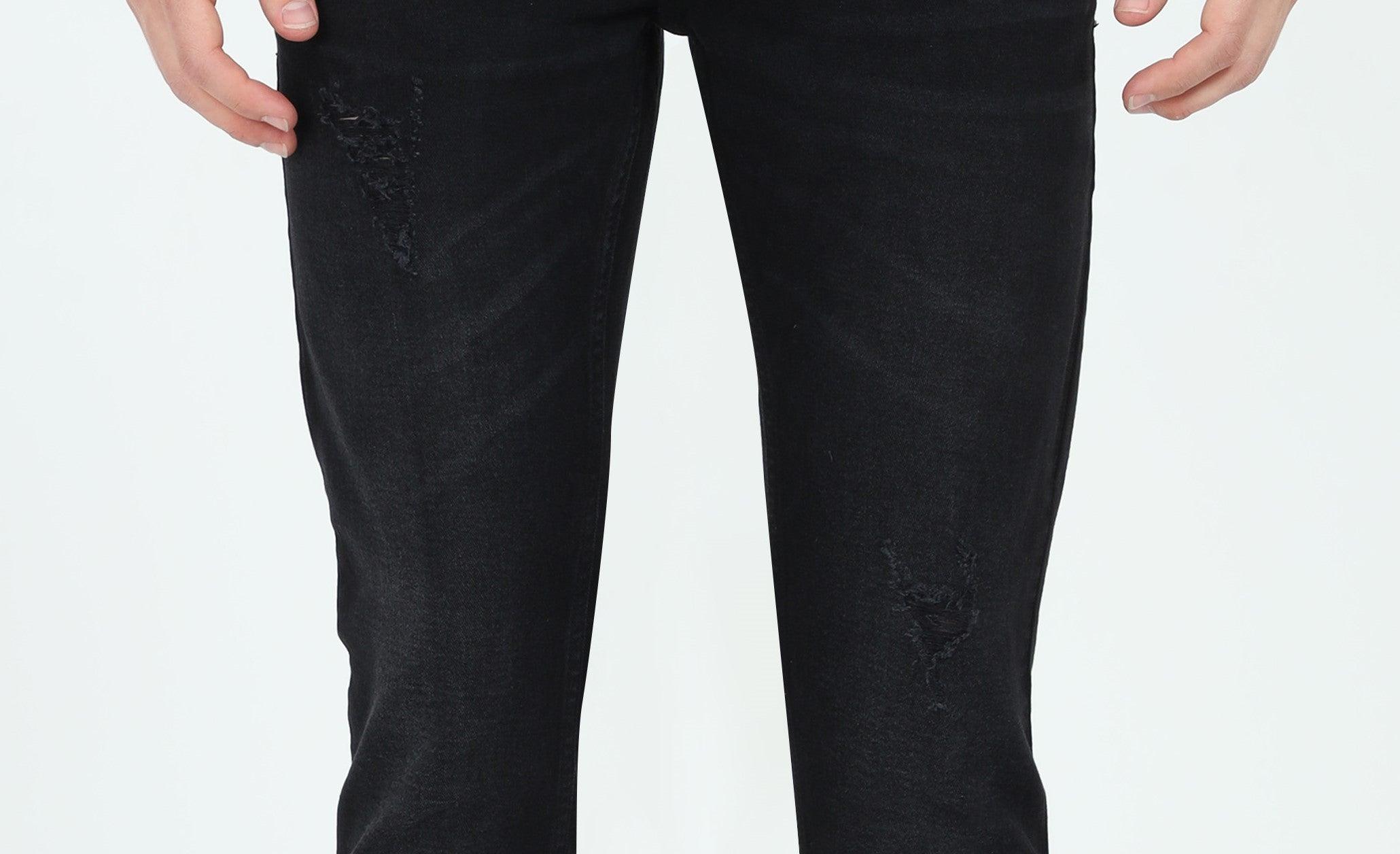 Men's Slim Fit Distressed Jeans - Black
