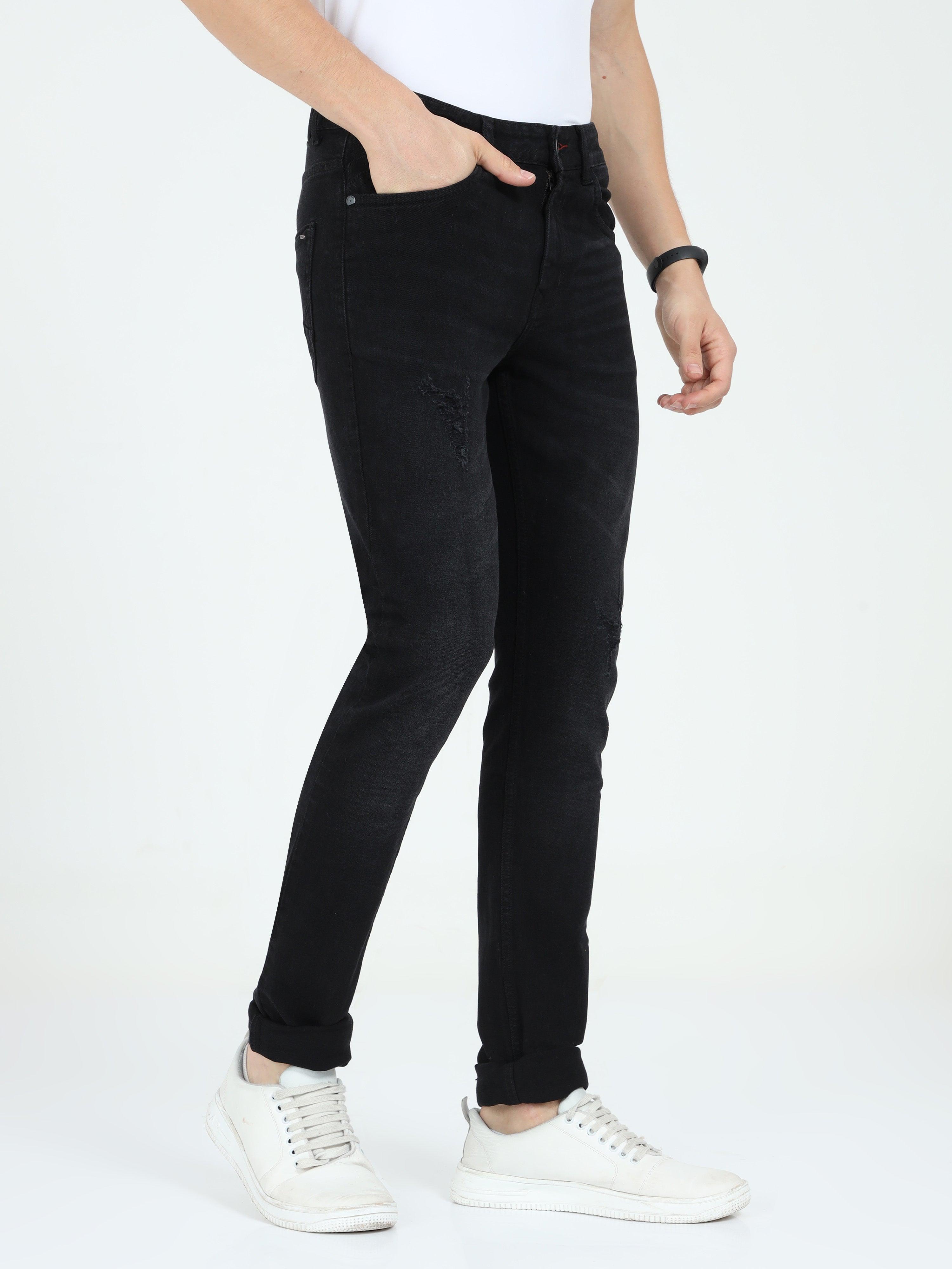 Men's Slim Fit Distressed Jeans - Black
